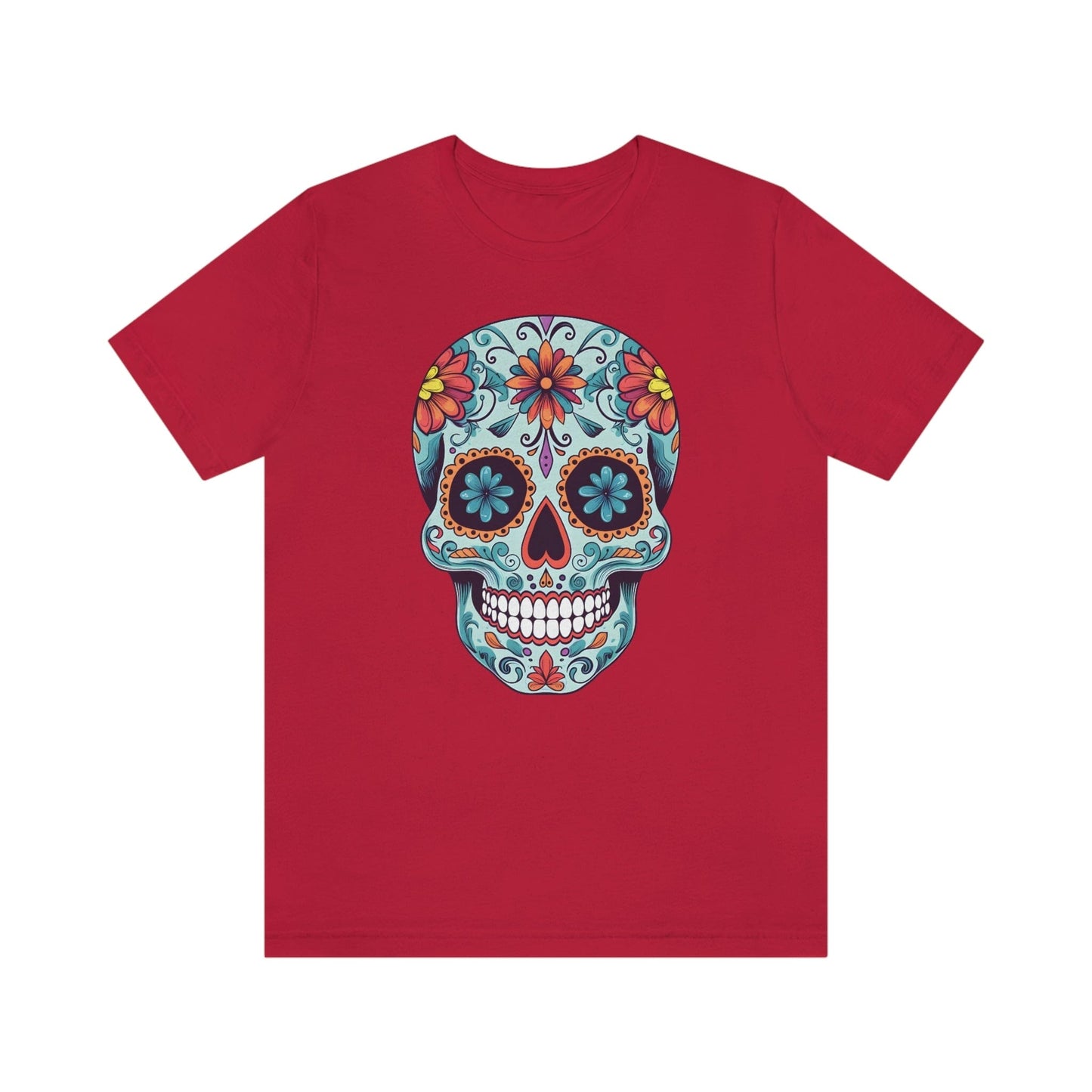 Unisex Day of the Dead Calavera T-Shirt - Mexican Sugar Skull Tee T-Shirt Printify XS Red