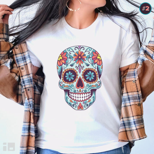 Unisex Day of the Dead Calavera T-Shirt - Mexican Sugar Skull Tee T-Shirt Printify XS White