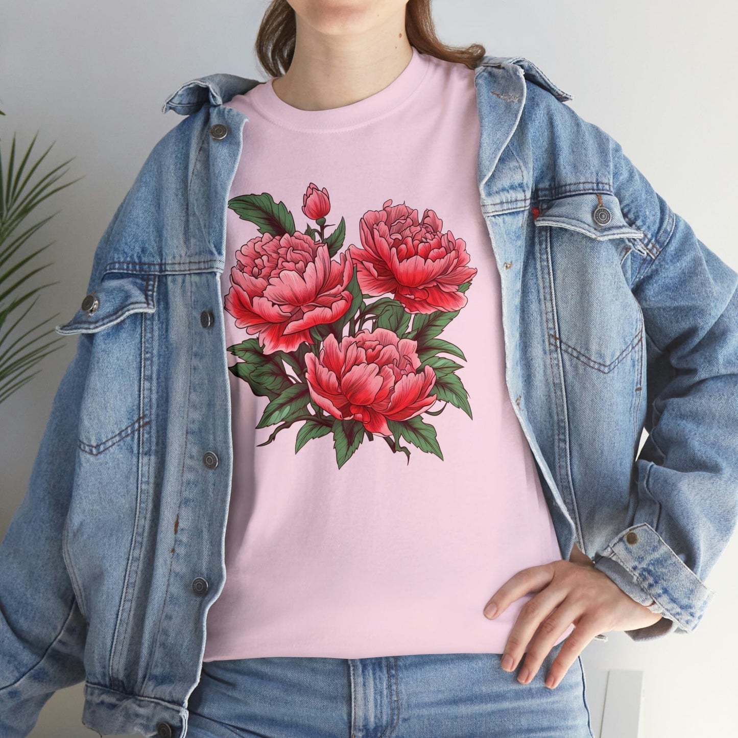 Unisex Japanese-Style Pink Peonies Tattoo Design T-shirt T-Shirt Printify