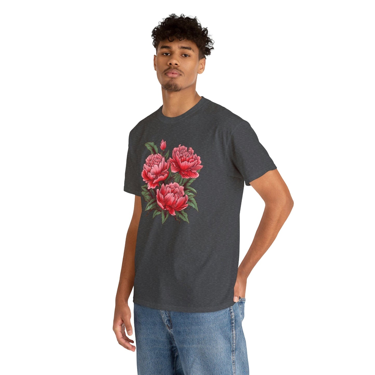 Unisex Japanese-Style Pink Peonies Tattoo Design T-shirt T-Shirt Printify