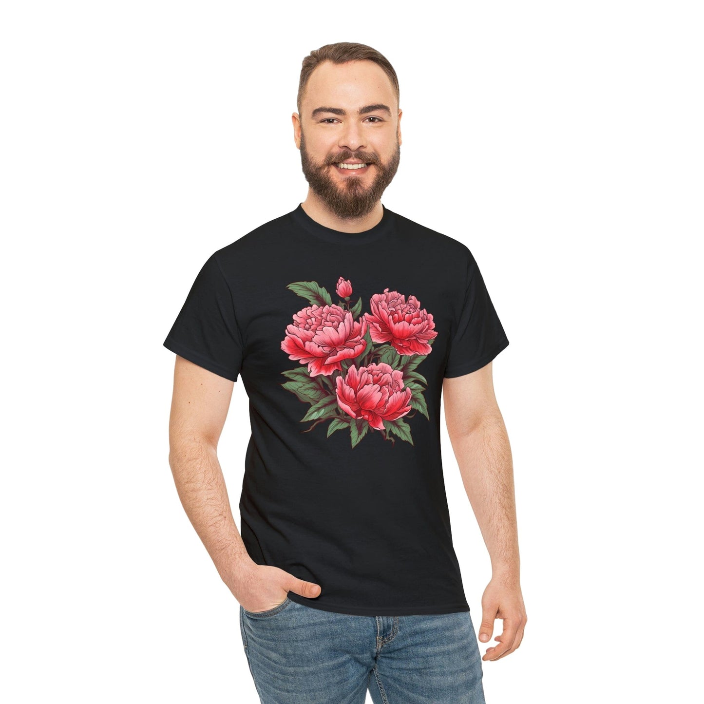 Unisex Japanese-Style Pink Peonies Tattoo Design T-shirt T-Shirt Printify