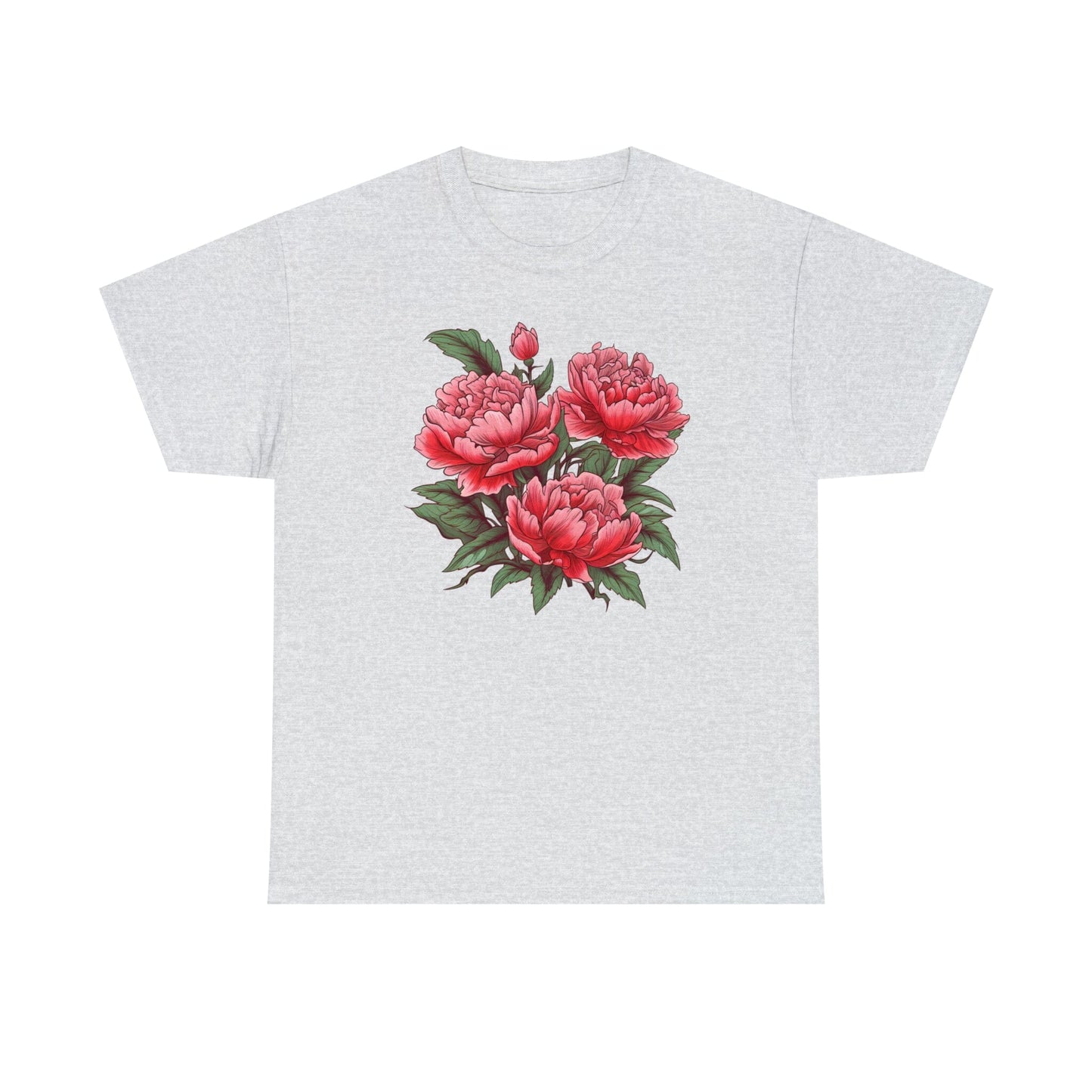 Unisex Japanese-Style Pink Peonies Tattoo Design T-shirt T-Shirt Printify Ash S