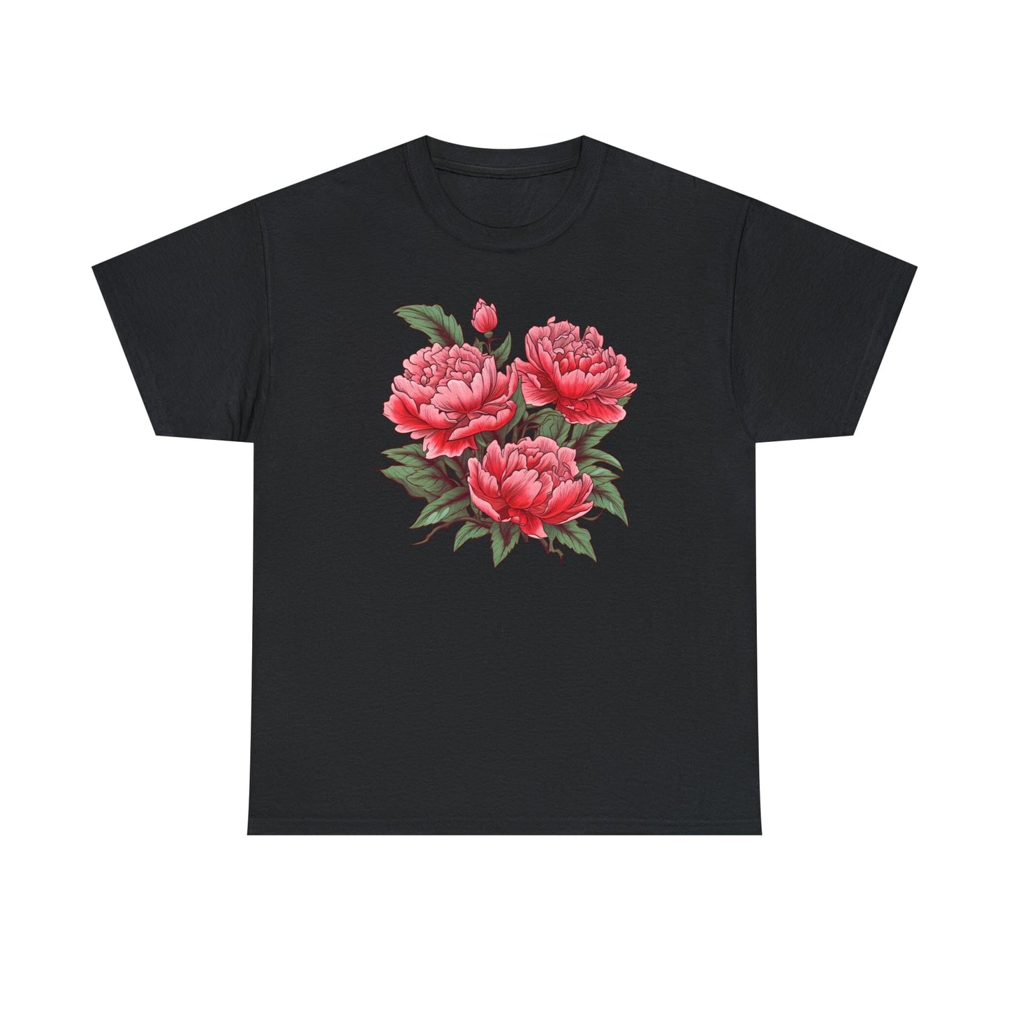 Unisex Japanese-Style Pink Peonies Tattoo Design T-shirt T-Shirt Printify Black S