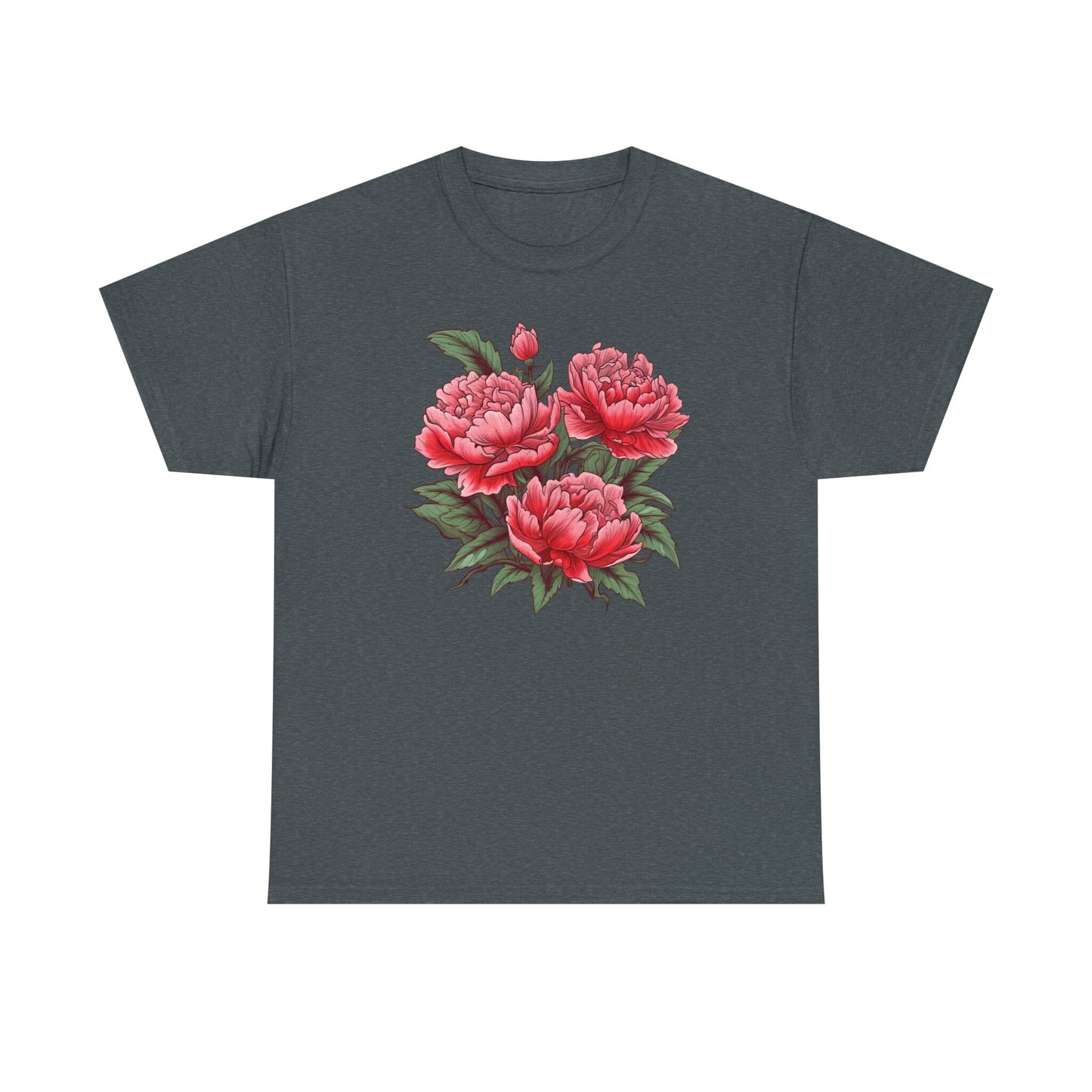 Unisex Japanese-Style Pink Peonies Tattoo Design T-shirt T-Shirt Printify Dark Heather S