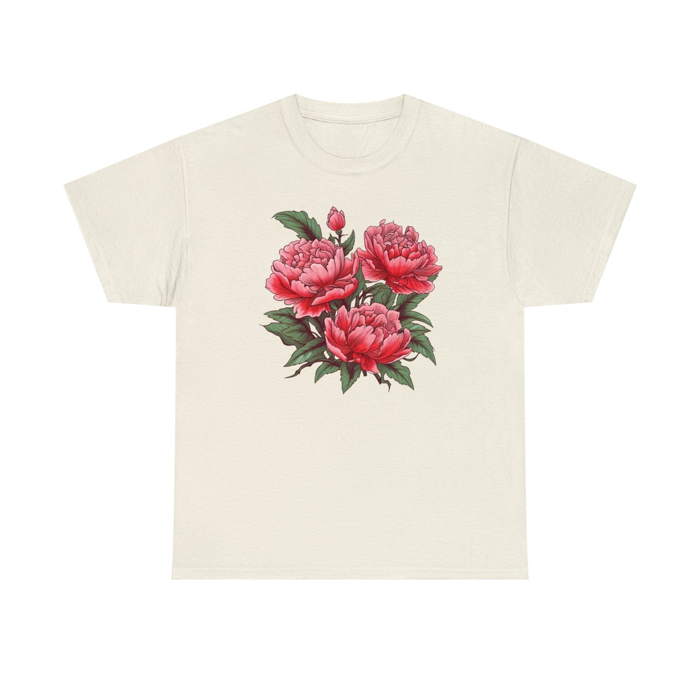 Unisex Japanese-Style Pink Peonies Tattoo Design T-shirt T-Shirt Printify Natural S