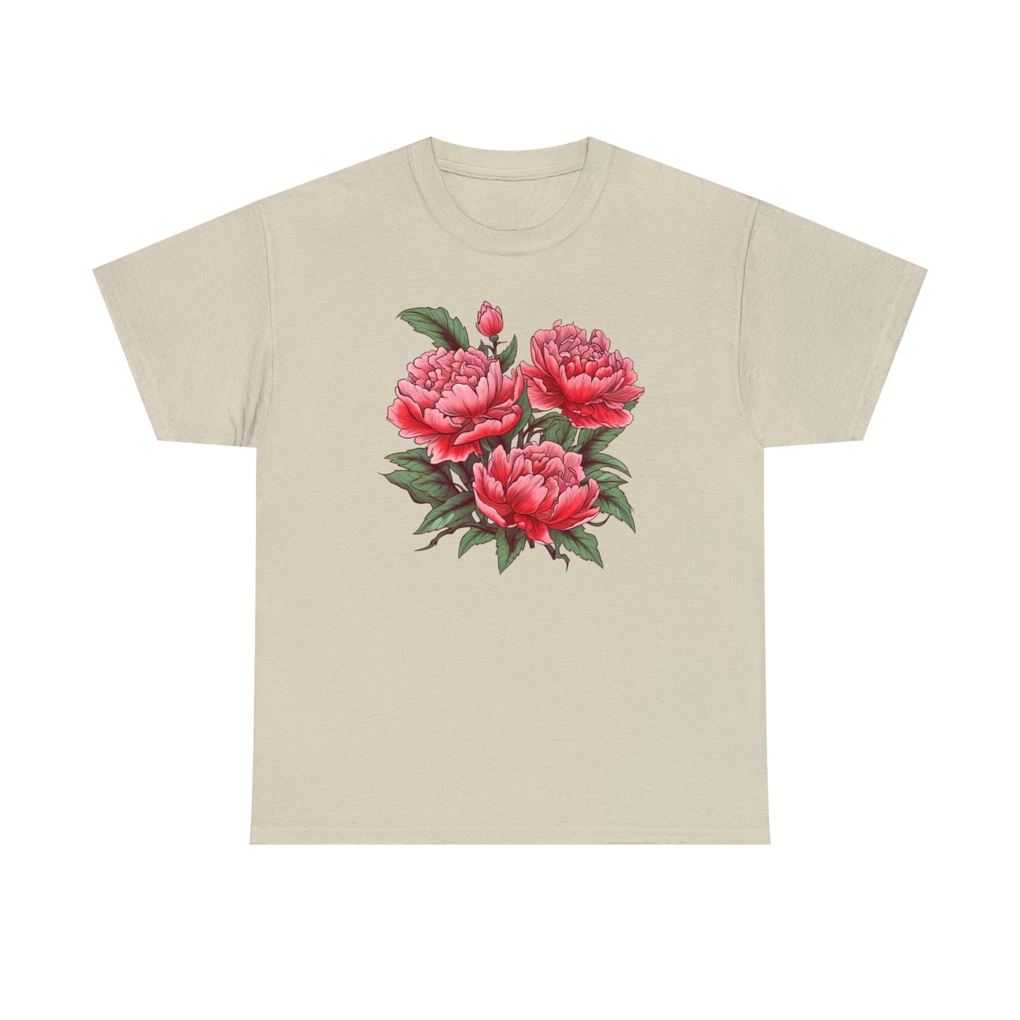Unisex Japanese-Style Pink Peonies Tattoo Design T-shirt T-Shirt Printify Sand M