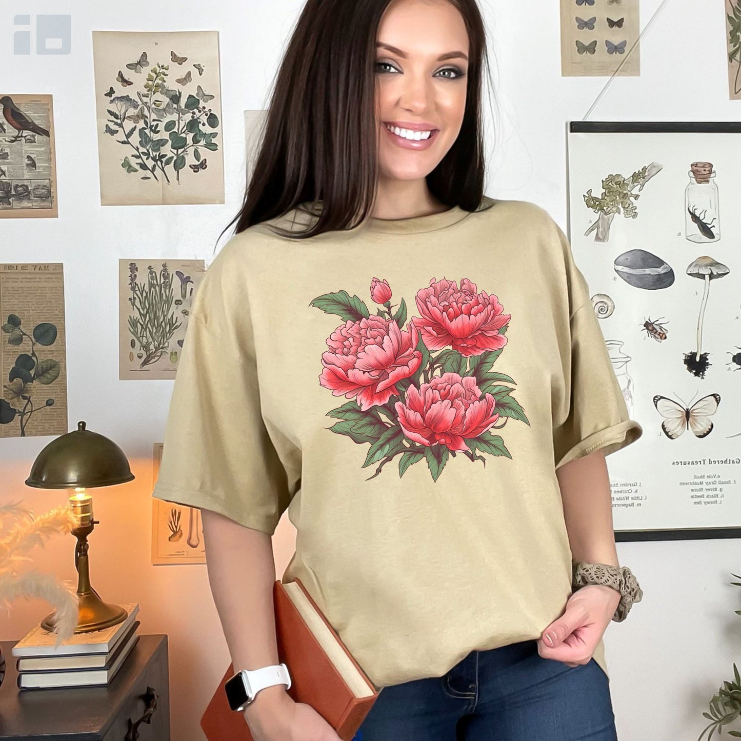 Unisex Japanese-Style Pink Peonies Tattoo Design T-shirt T-Shirt Printify Sand S