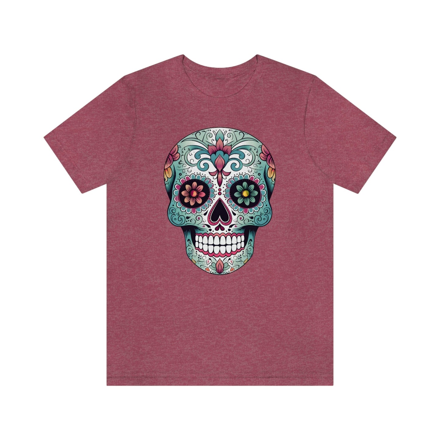 Unisex Mexican Calavera Skull T-Shirt- Authentic Day of the Dead Design T-Shirt Printify S Heather Raspberry