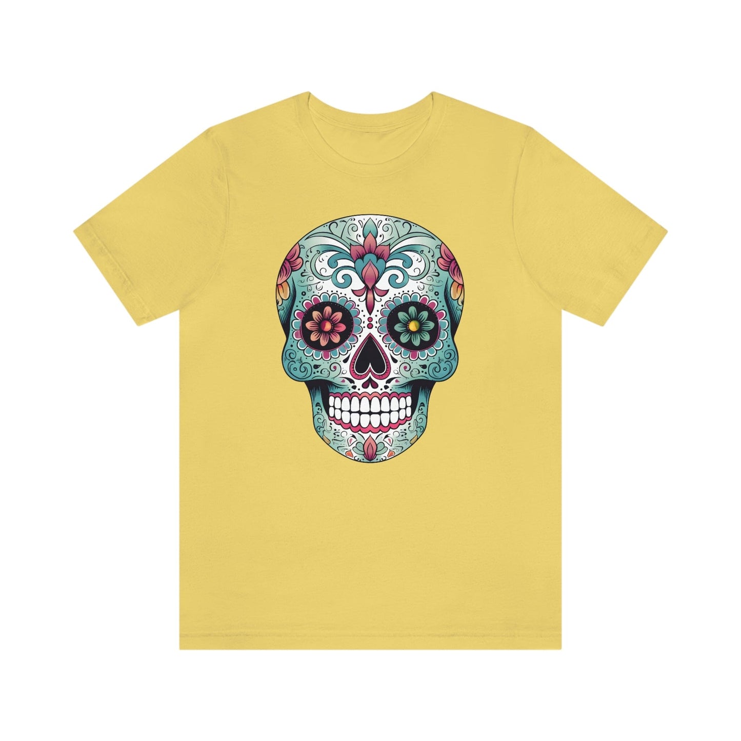 Unisex Mexican Calavera Skull T-Shirt- Authentic Day of the Dead Design T-Shirt Printify S Yellow