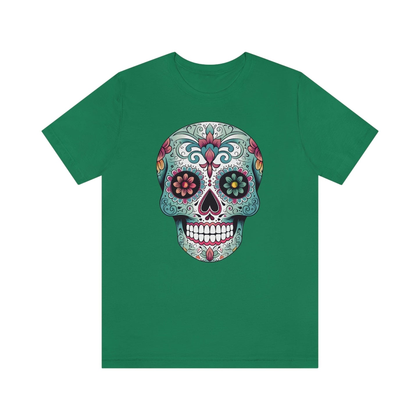 Unisex Mexican Calavera Skull T-Shirt- Authentic Day of the Dead Design T-Shirt Printify XS Kelly