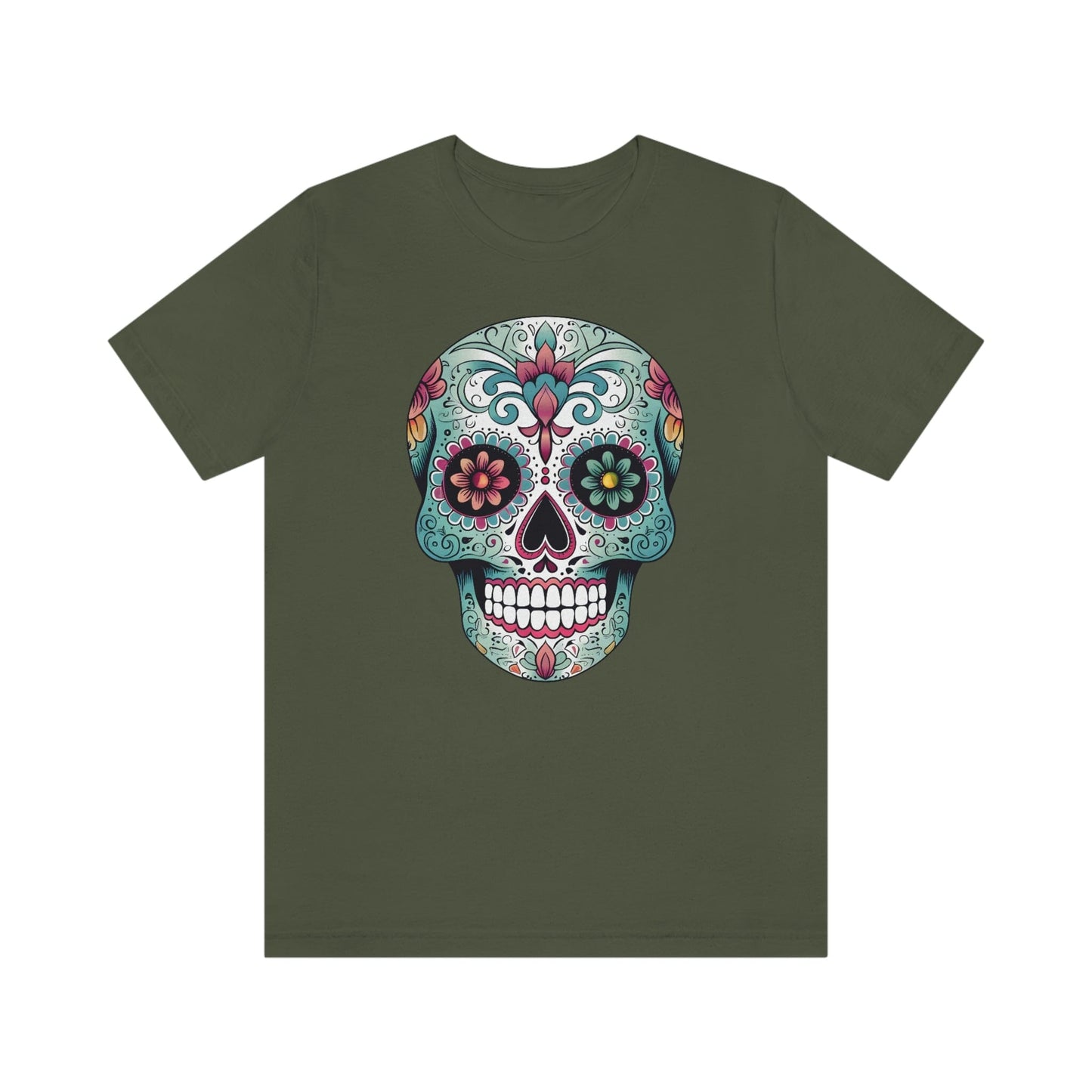 Unisex Mexican Calavera Skull T-Shirt- Authentic Day of the Dead Design T-Shirt Printify XS Military Green