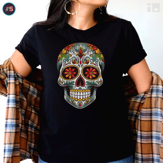 Unisex Mexican Calavera Skull T-Shirt- Tattoo Inspired Day of the Dead Apparel T-Shirt Printify XS Black