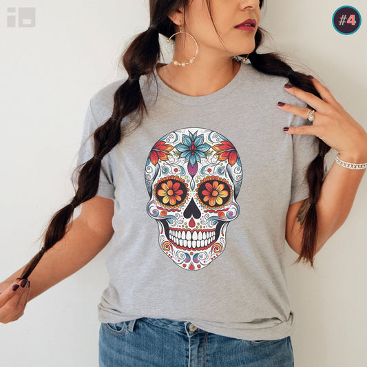 Unisex Mexican Day of the Dead Calavera T-Shirt- Tattoo Inspired Fashion T-Shirt Printify S Athletic Heather
