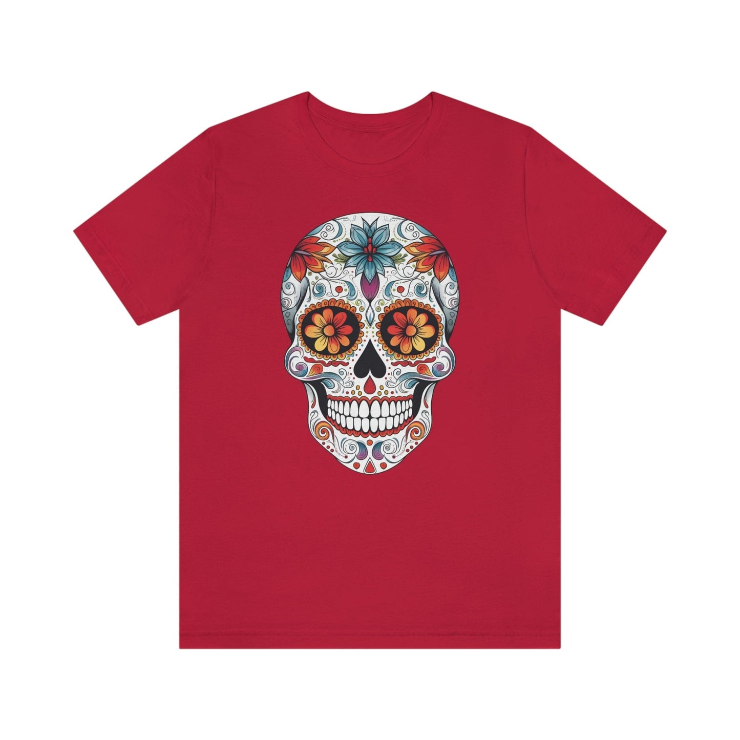 Unisex Mexican Day of the Dead Calavera T-Shirt- Tattoo Inspired Fashion T-Shirt Printify XS Red