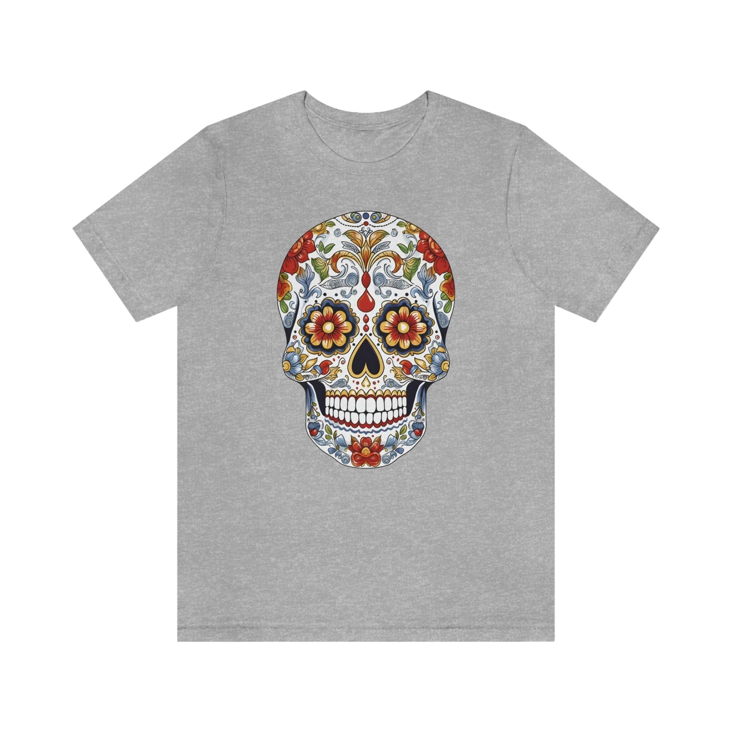 Unisex Mexican Sugar Skull T-Shirt- Unique Tattoo Inspired Tee T-Shirt Printify S Athletic Heather
