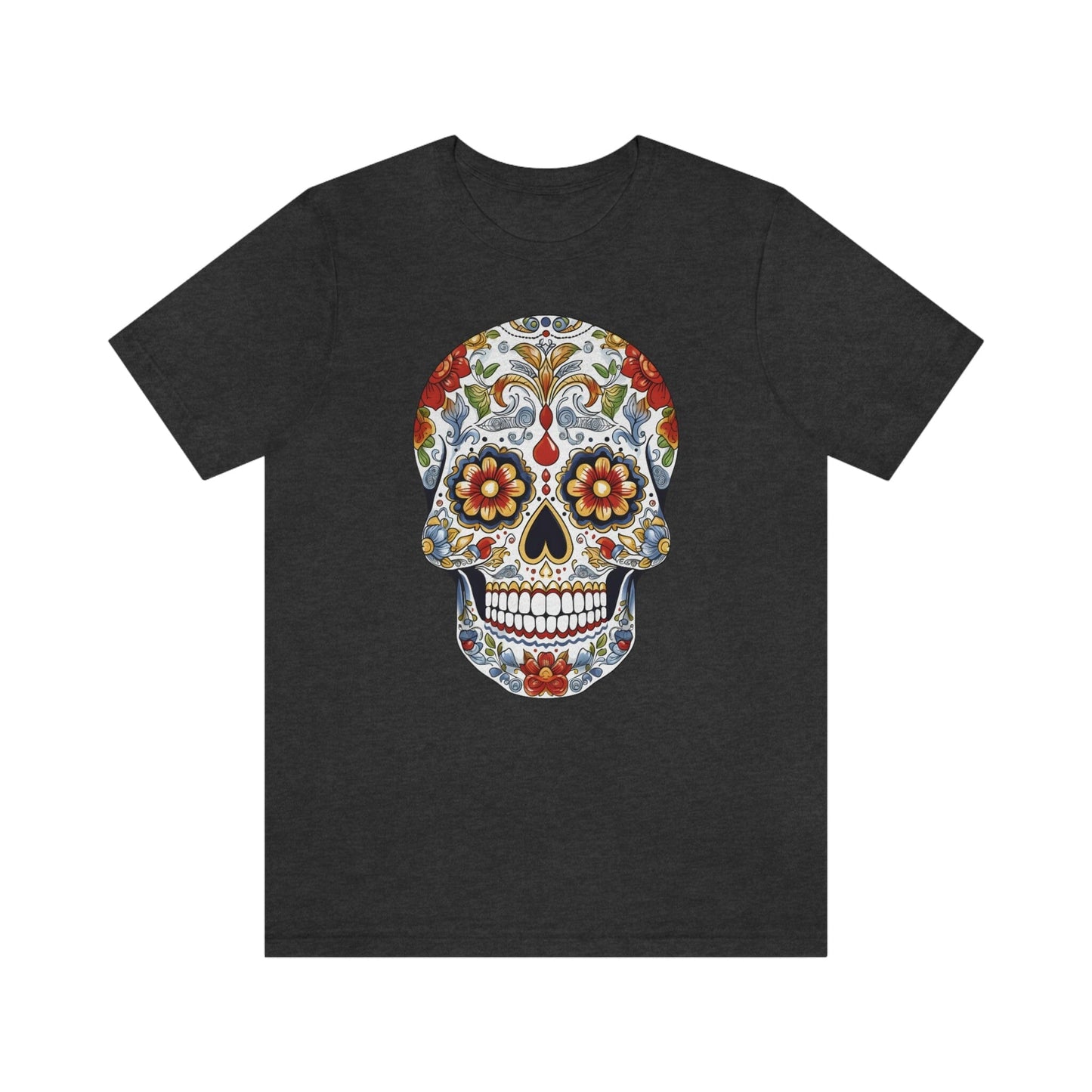 Unisex Mexican Sugar Skull T-Shirt- Unique Tattoo Inspired Tee T-Shirt Printify S Dark Grey Heather