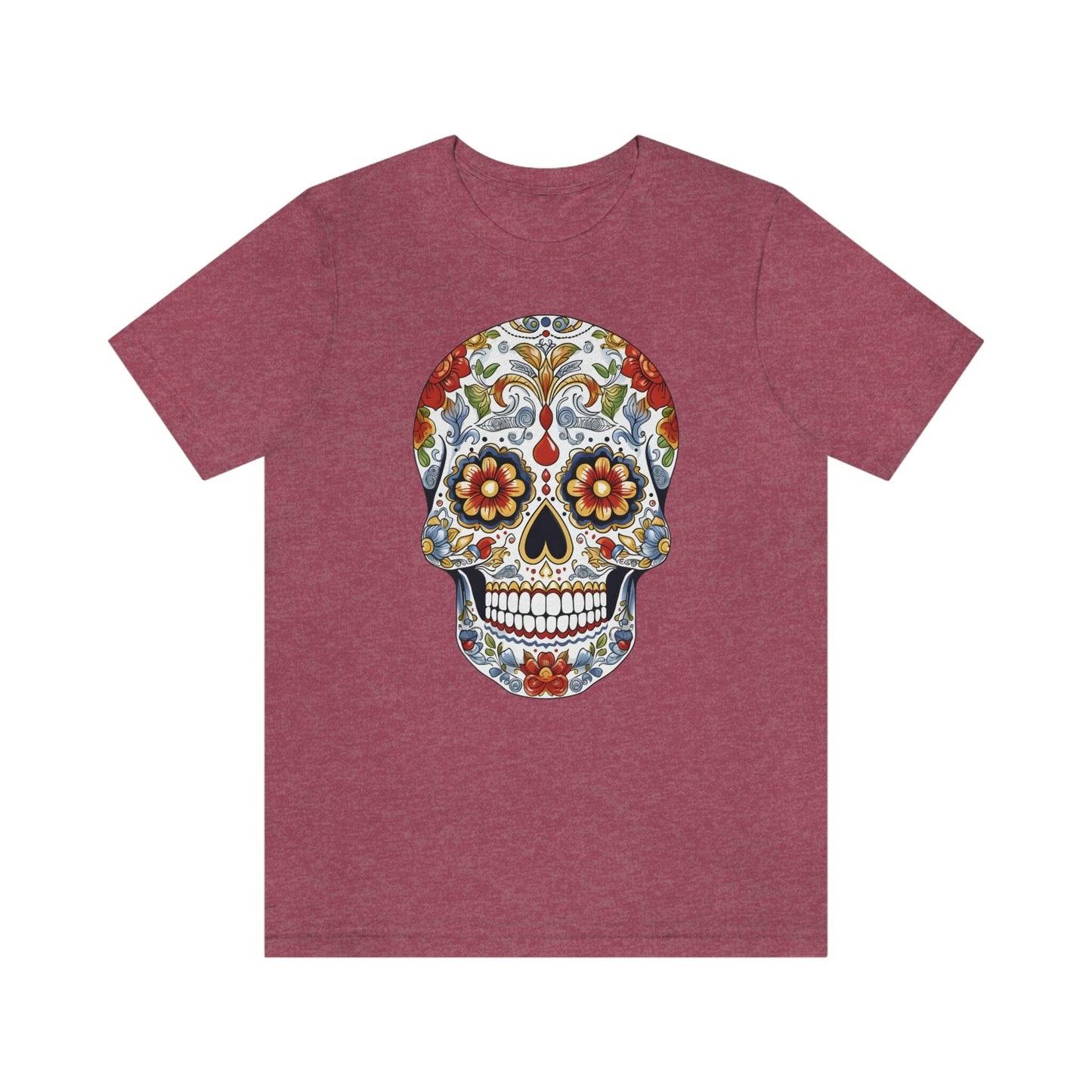 Unisex Mexican Sugar Skull T-Shirt- Unique Tattoo Inspired Tee T-Shirt Printify S Heather Raspberry