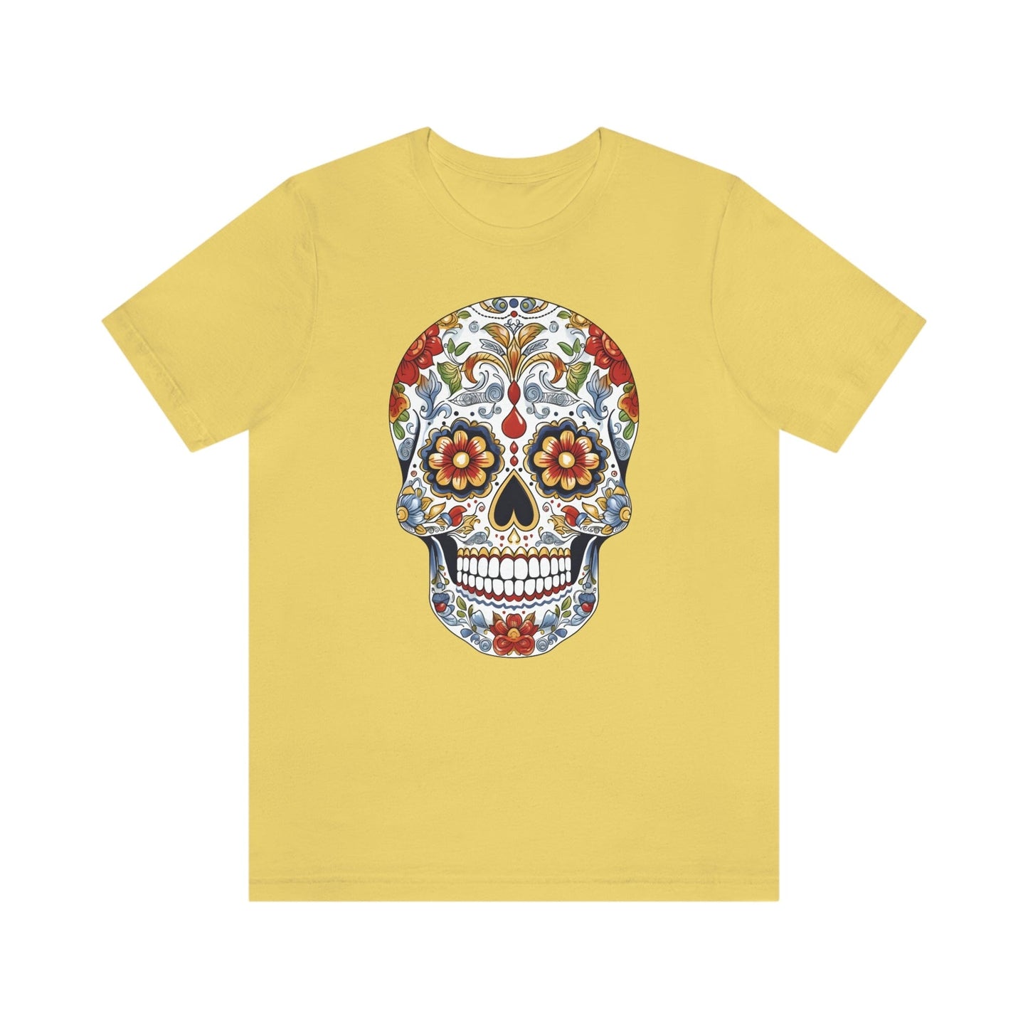Unisex Mexican Sugar Skull T-Shirt- Unique Tattoo Inspired Tee T-Shirt Printify S Yellow