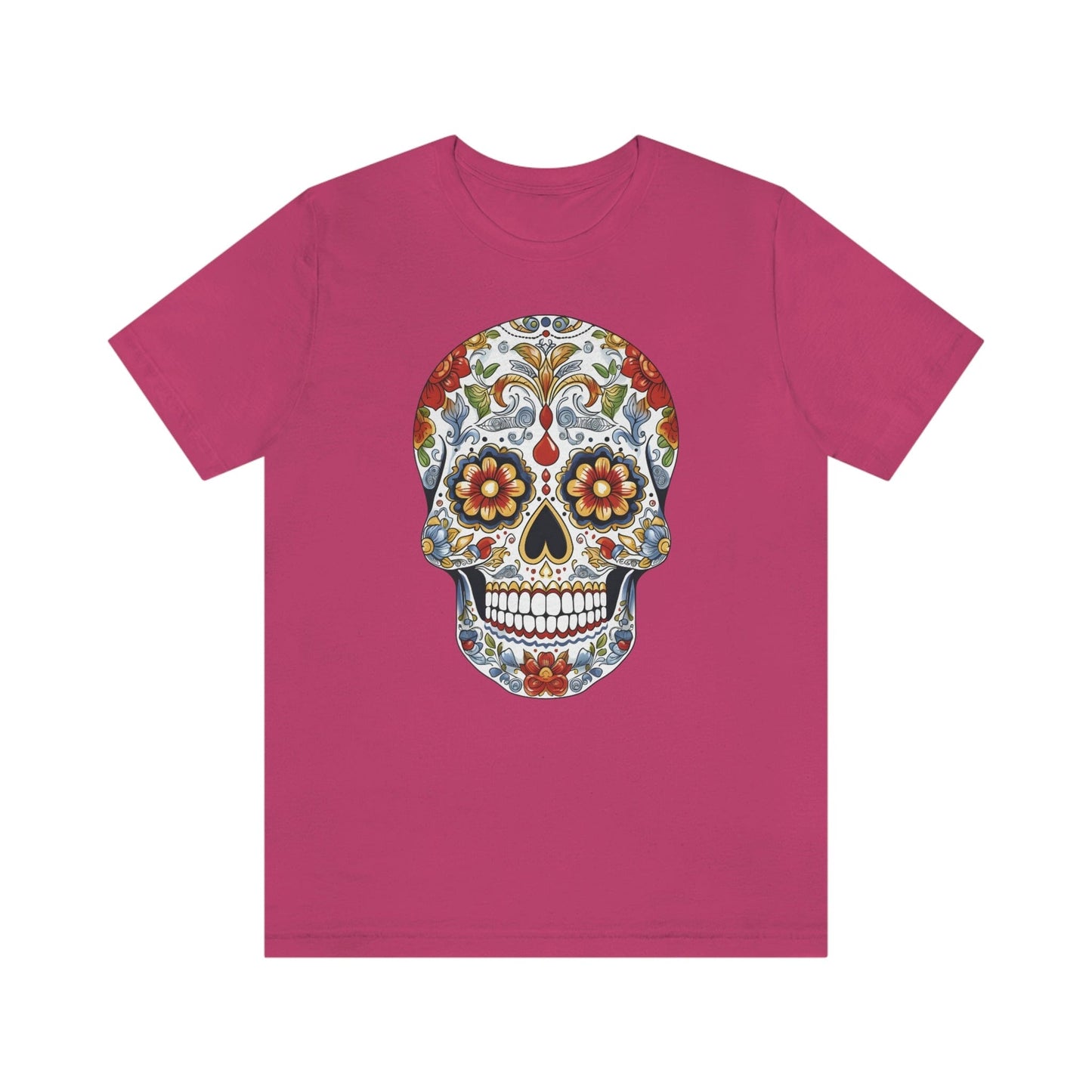 Unisex Mexican Sugar Skull T-Shirt- Unique Tattoo Inspired Tee T-Shirt Printify XS Berry