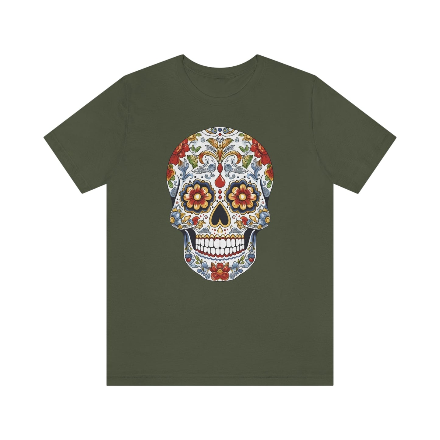 Unisex Mexican Sugar Skull T-Shirt- Unique Tattoo Inspired Tee T-Shirt Printify XS Military Green