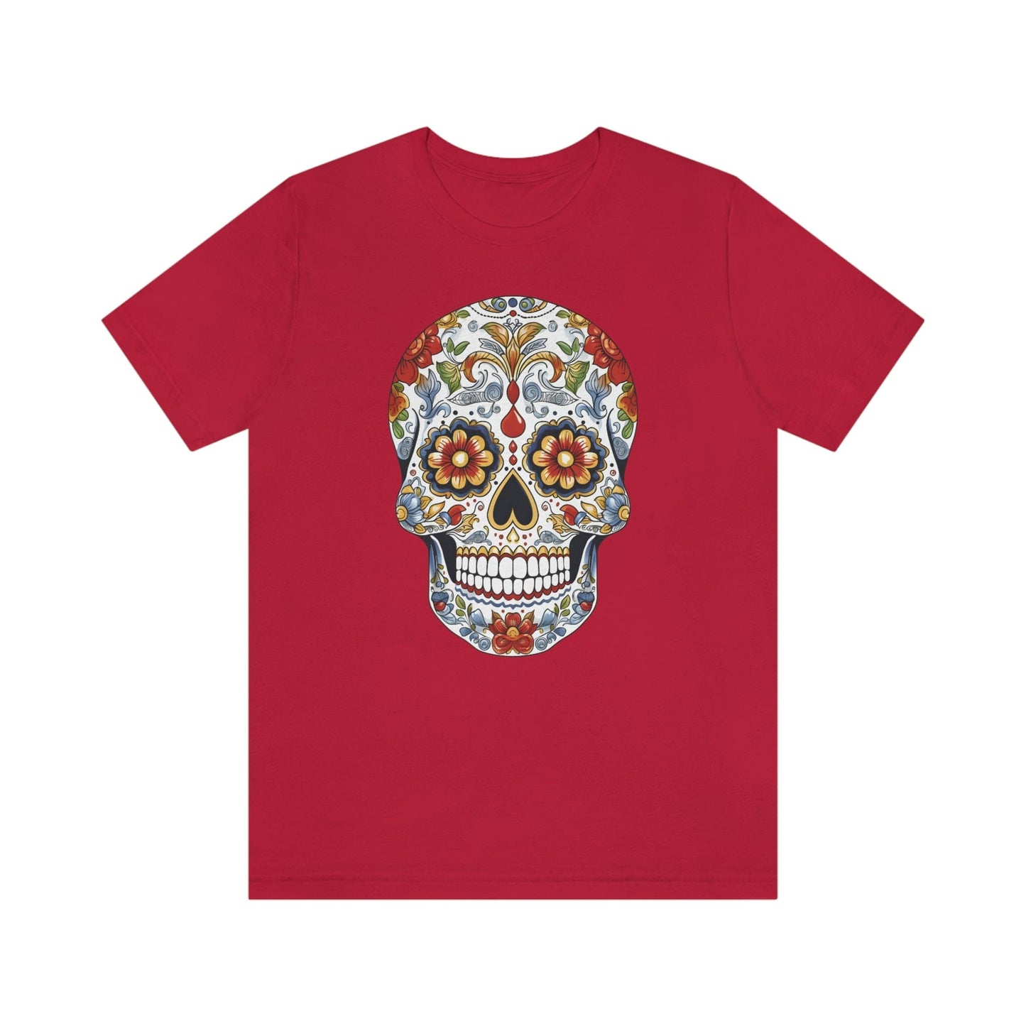 Unisex Mexican Sugar Skull T-Shirt- Unique Tattoo Inspired Tee T-Shirt Printify XS Red