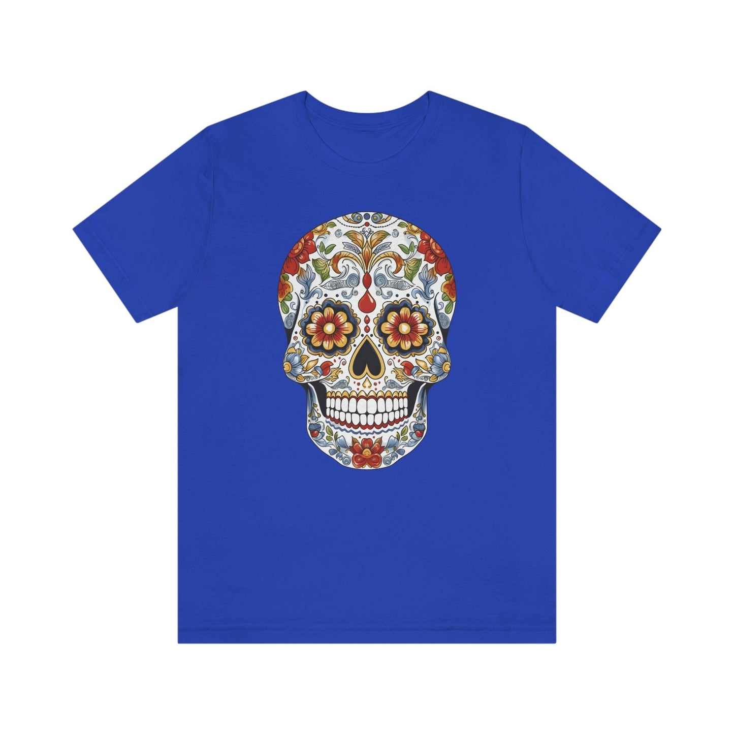 Unisex Mexican Sugar Skull T-Shirt- Unique Tattoo Inspired Tee T-Shirt Printify XS True Royal