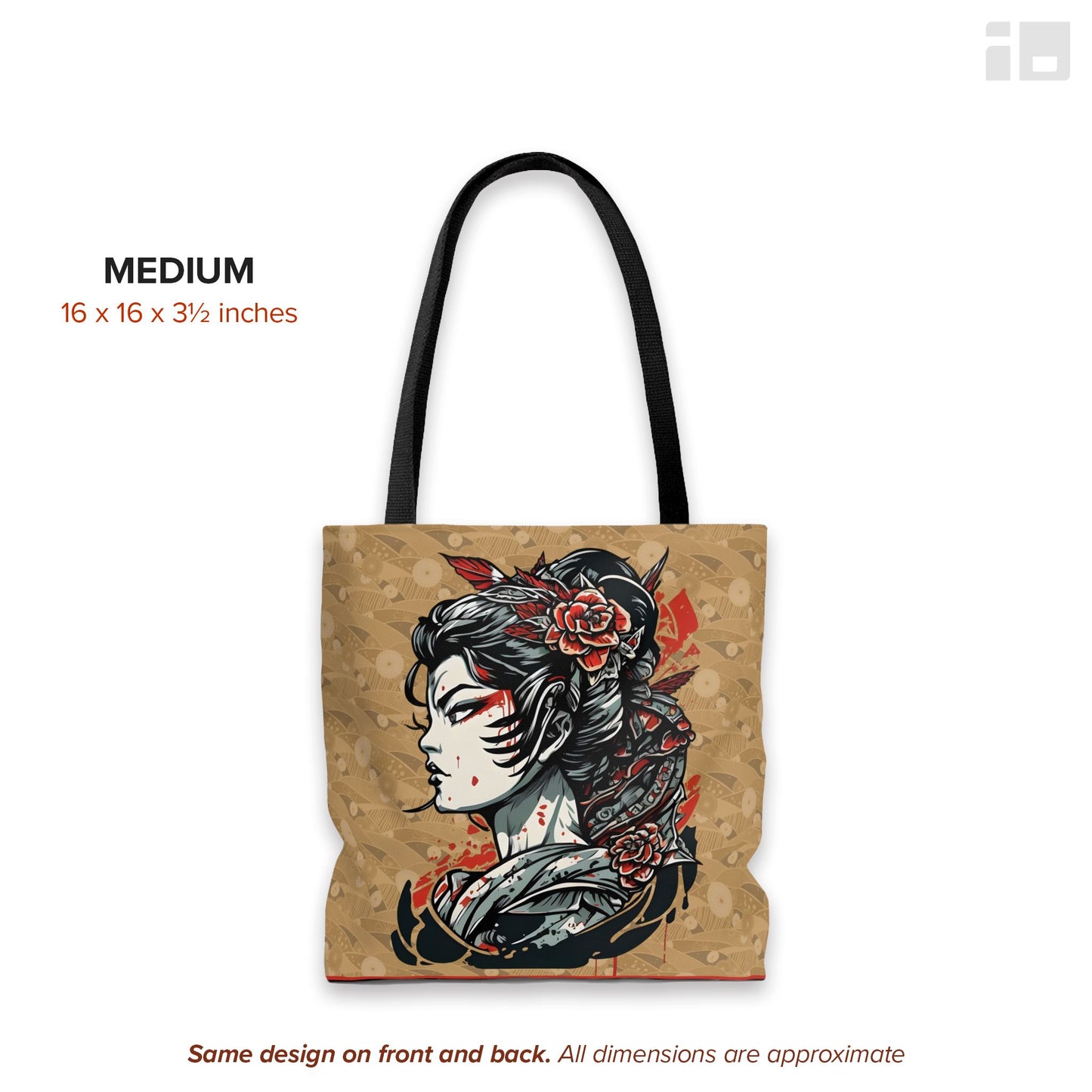 Vibrant Japanese Geisha Tote Bag - Tattoo Inspired City Bag Bags InkedOut Medium