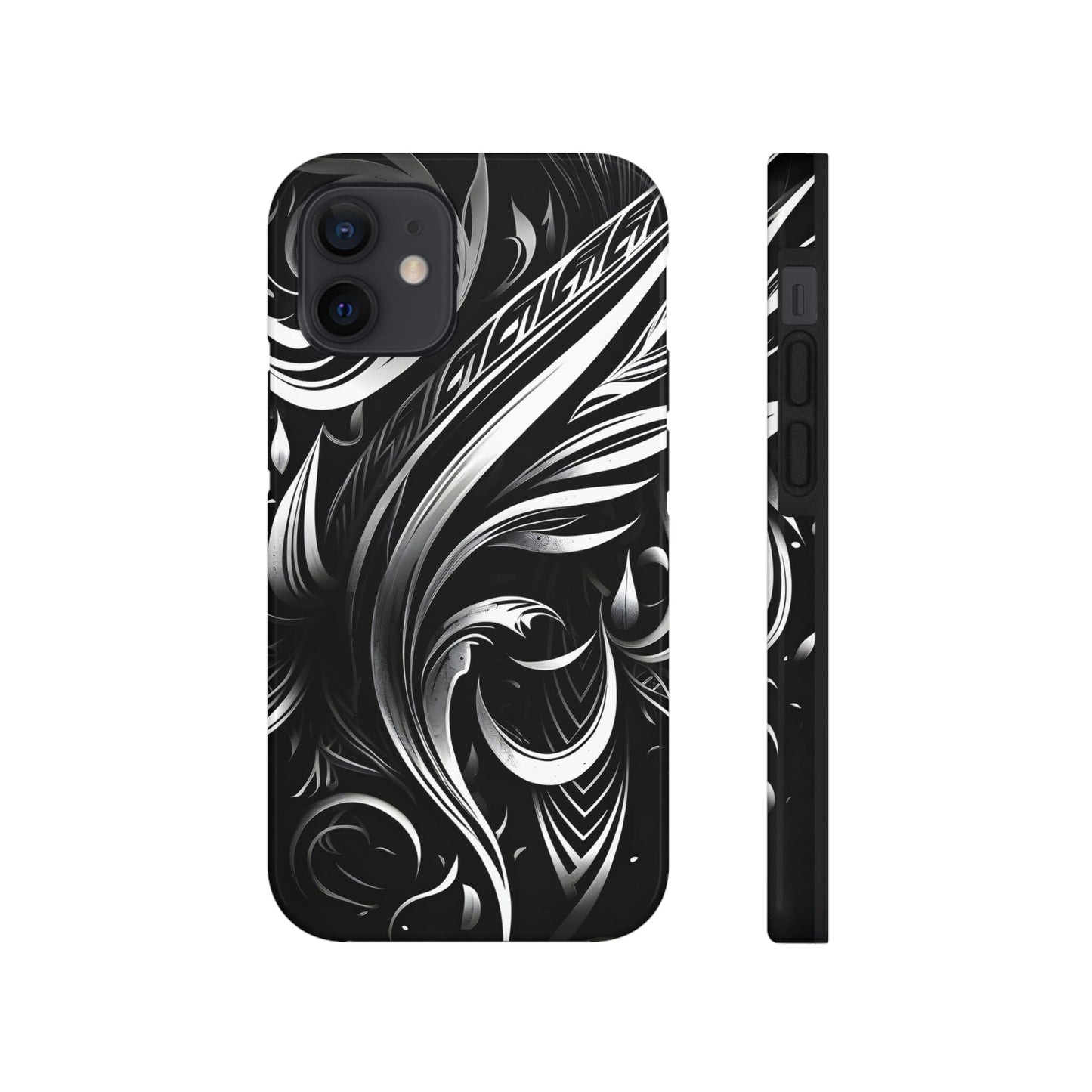 White and Black Metallic Tribal Tattoo Tough Case for iPhone Phone Case InkedOut iPhone 12 Mini