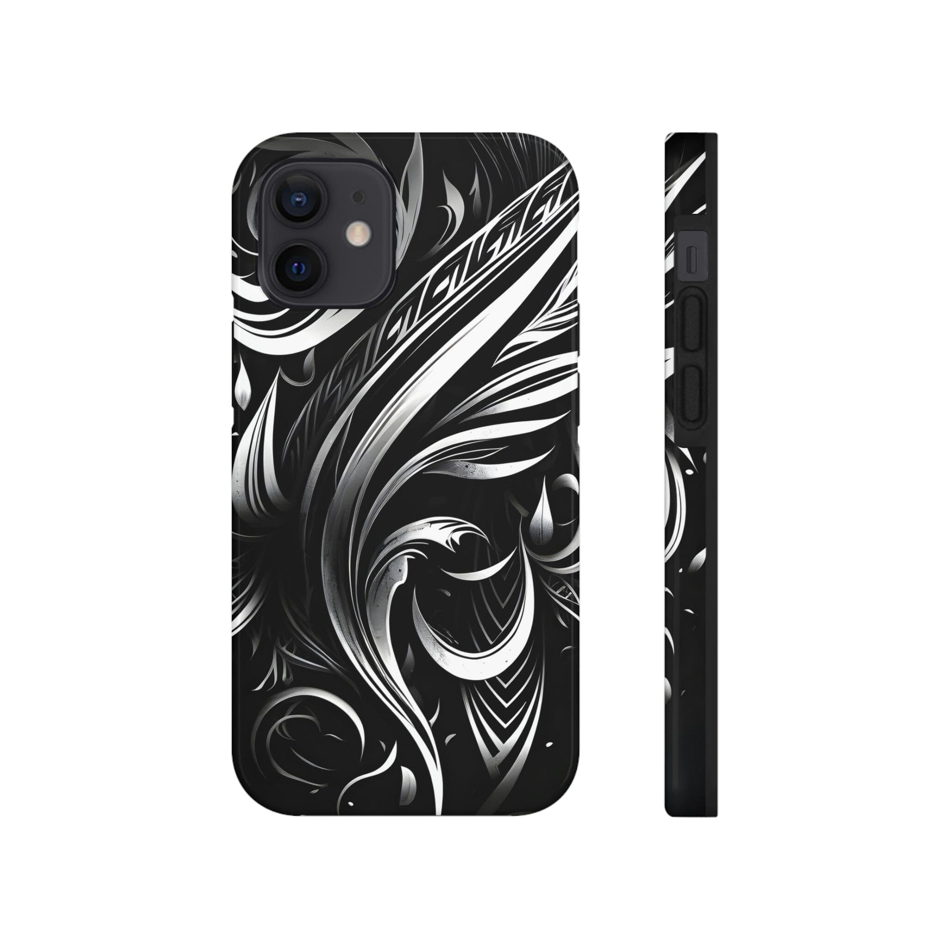 White and Black Metallic Tribal Tattoo Tough Case for iPhone Phone Case InkedOut iPhone 12 Mini