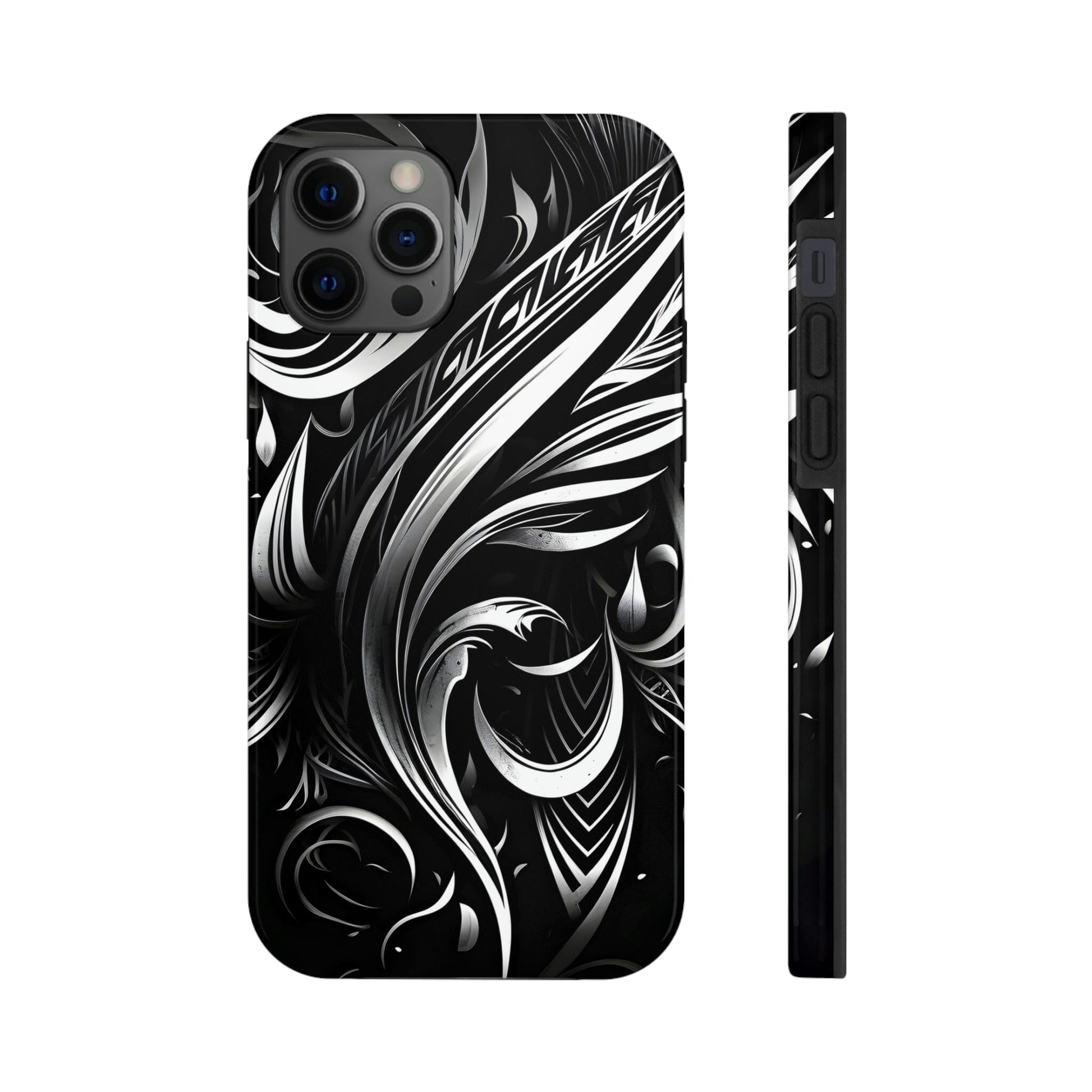 White and Black Metallic Tribal Tattoo Tough Case for iPhone Phone Case InkedOut iPhone 12 Pro