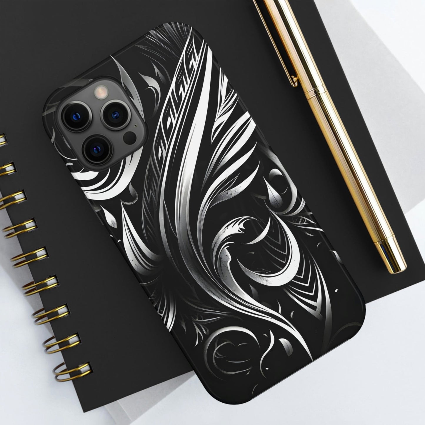 White and Black Metallic Tribal Tattoo Tough Case for iPhone Phone Case InkedOut iPhone 12 Pro Max