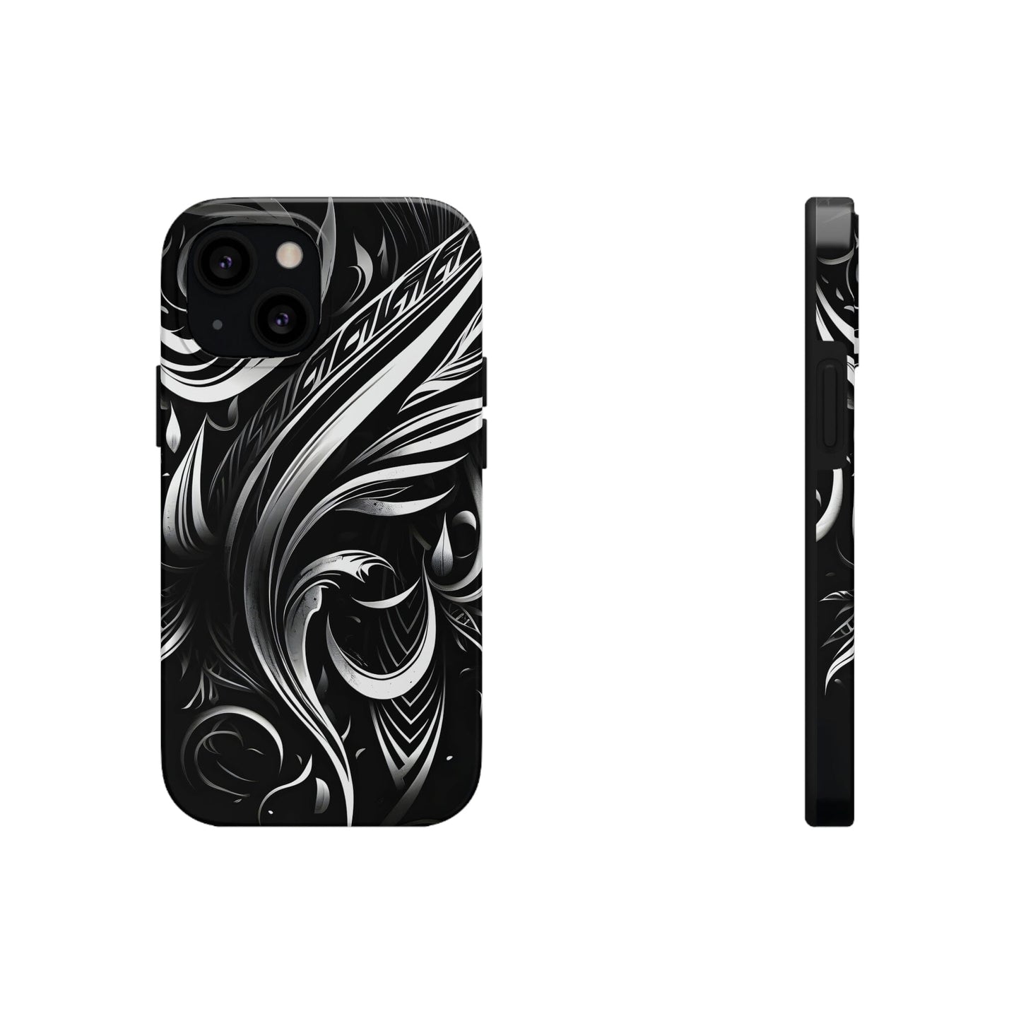 White and Black Metallic Tribal Tattoo Tough Case for iPhone Phone Case InkedOut iPhone 13 Mini