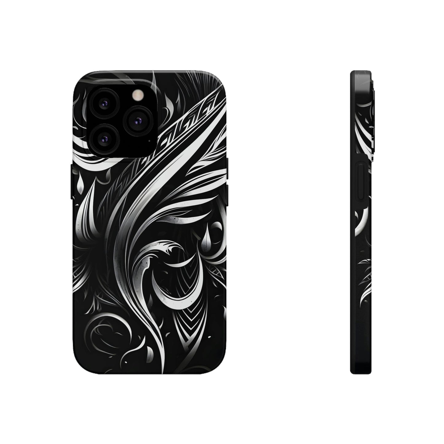 White and Black Metallic Tribal Tattoo Tough Case for iPhone Phone Case InkedOut iPhone 13 Pro