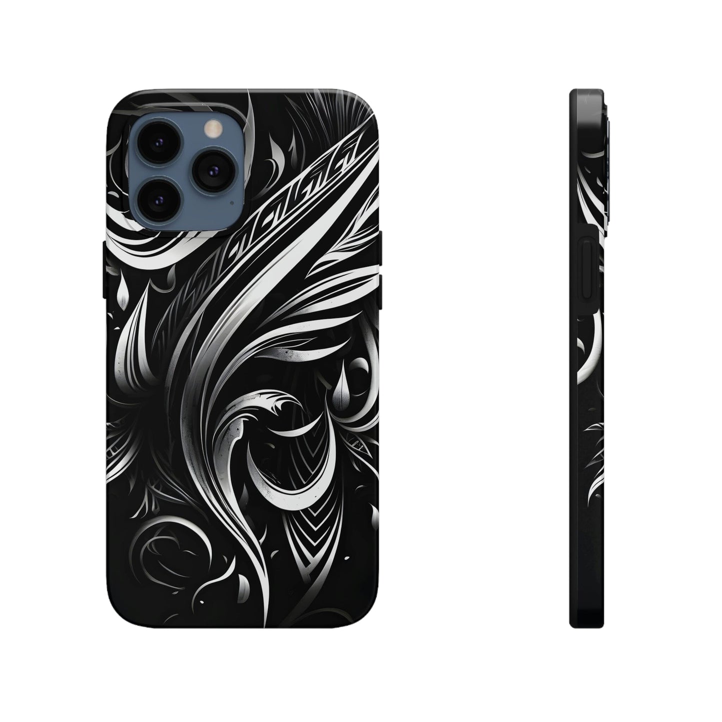 White and Black Metallic Tribal Tattoo Tough Case for iPhone Phone Case InkedOut iPhone 13 Pro Max