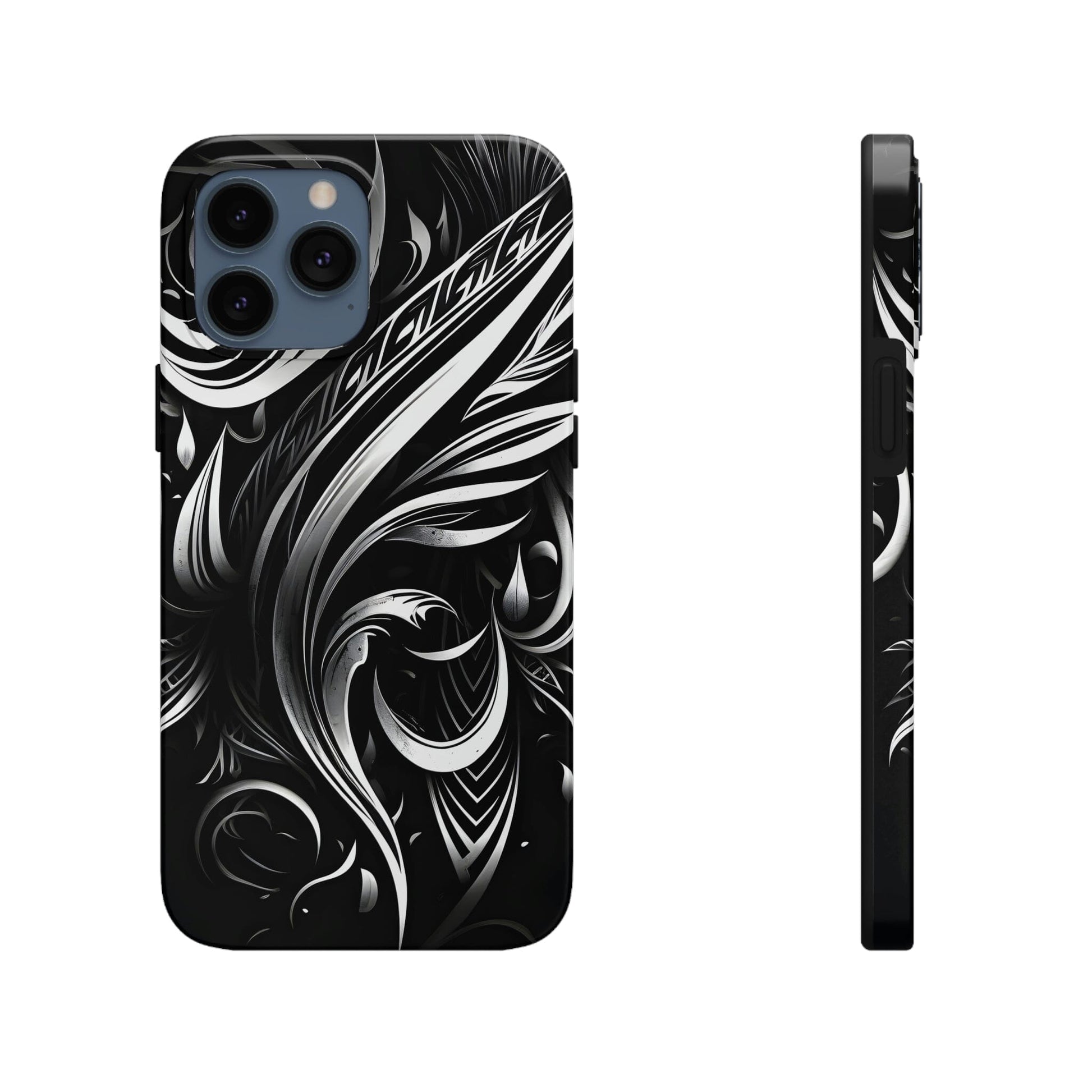 White and Black Metallic Tribal Tattoo Tough Case for iPhone Phone Case InkedOut iPhone 13 Pro Max
