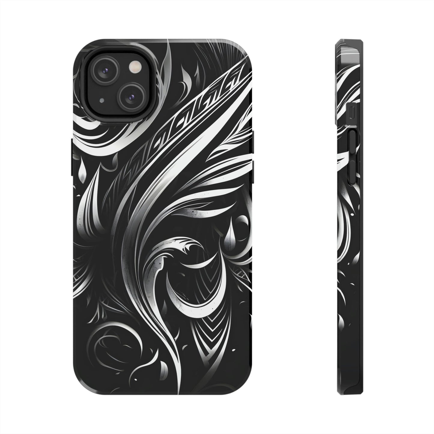 White and Black Metallic Tribal Tattoo Tough Case for iPhone Phone Case InkedOut iPhone 14 Plus