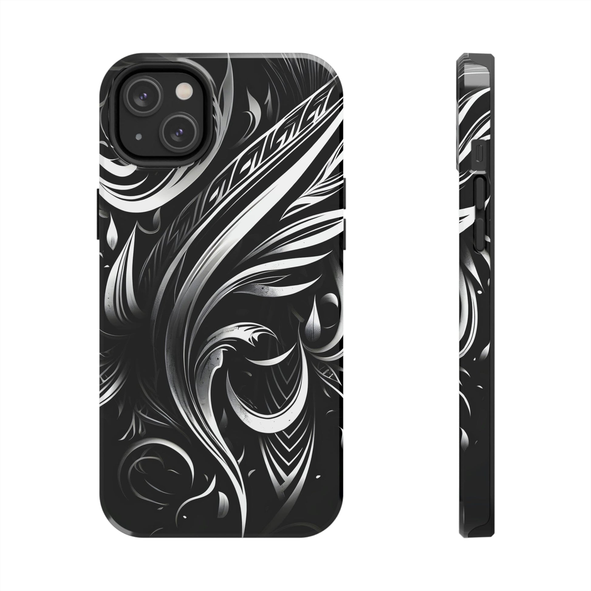 White and Black Metallic Tribal Tattoo Tough Case for iPhone Phone Case InkedOut iPhone 14 Plus
