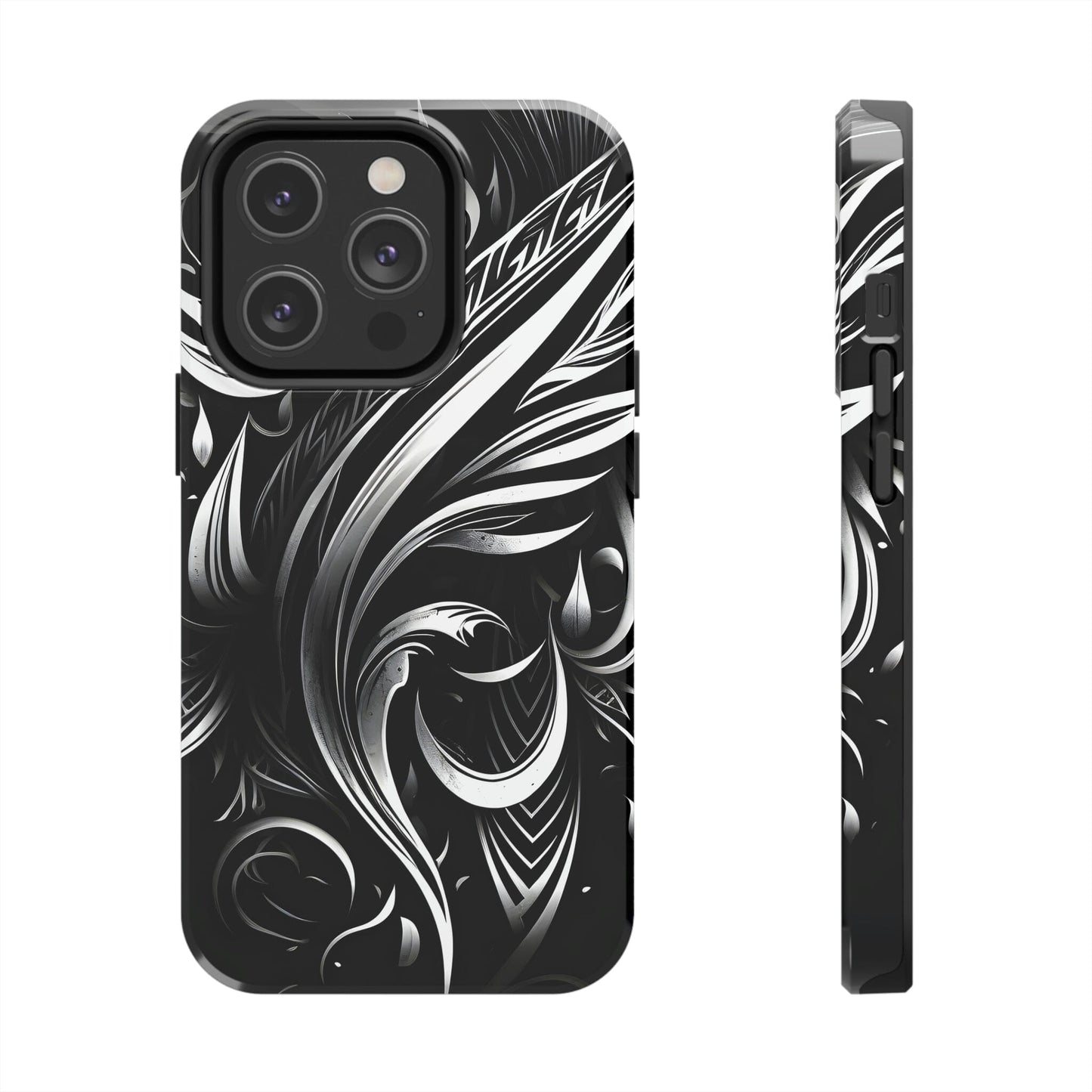 White and Black Metallic Tribal Tattoo Tough Case for iPhone Phone Case InkedOut iPhone 14 Pro