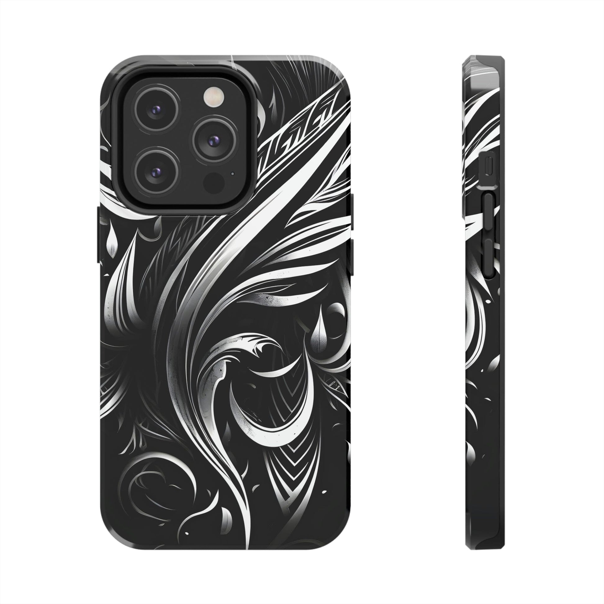 White and Black Metallic Tribal Tattoo Tough Case for iPhone Phone Case InkedOut iPhone 14 Pro