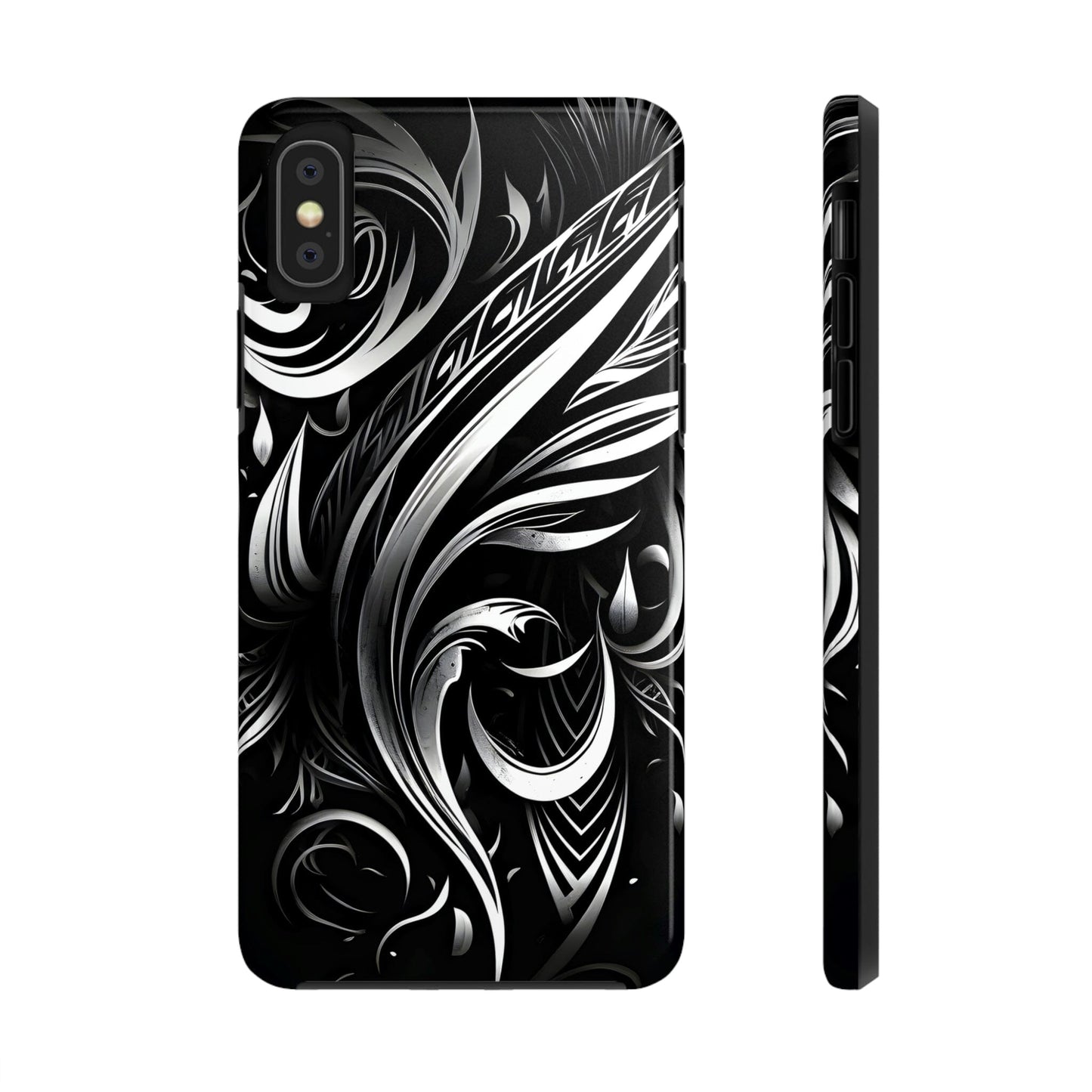 White and Black Metallic Tribal Tattoo Tough Case for iPhone Phone Case InkedOut iPhone XS
