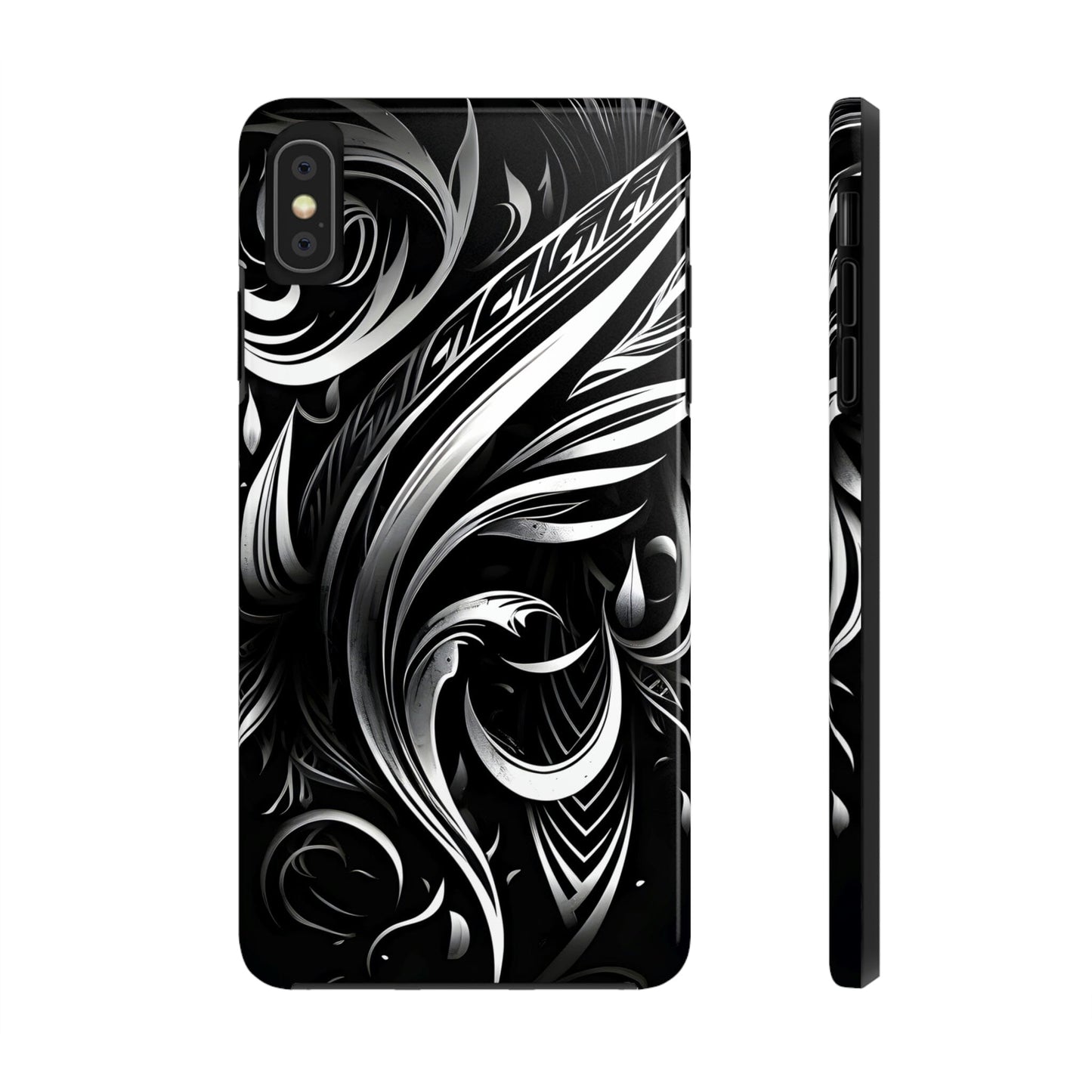 White and Black Metallic Tribal Tattoo Tough Case for iPhone Phone Case InkedOut iPhone XS MAX