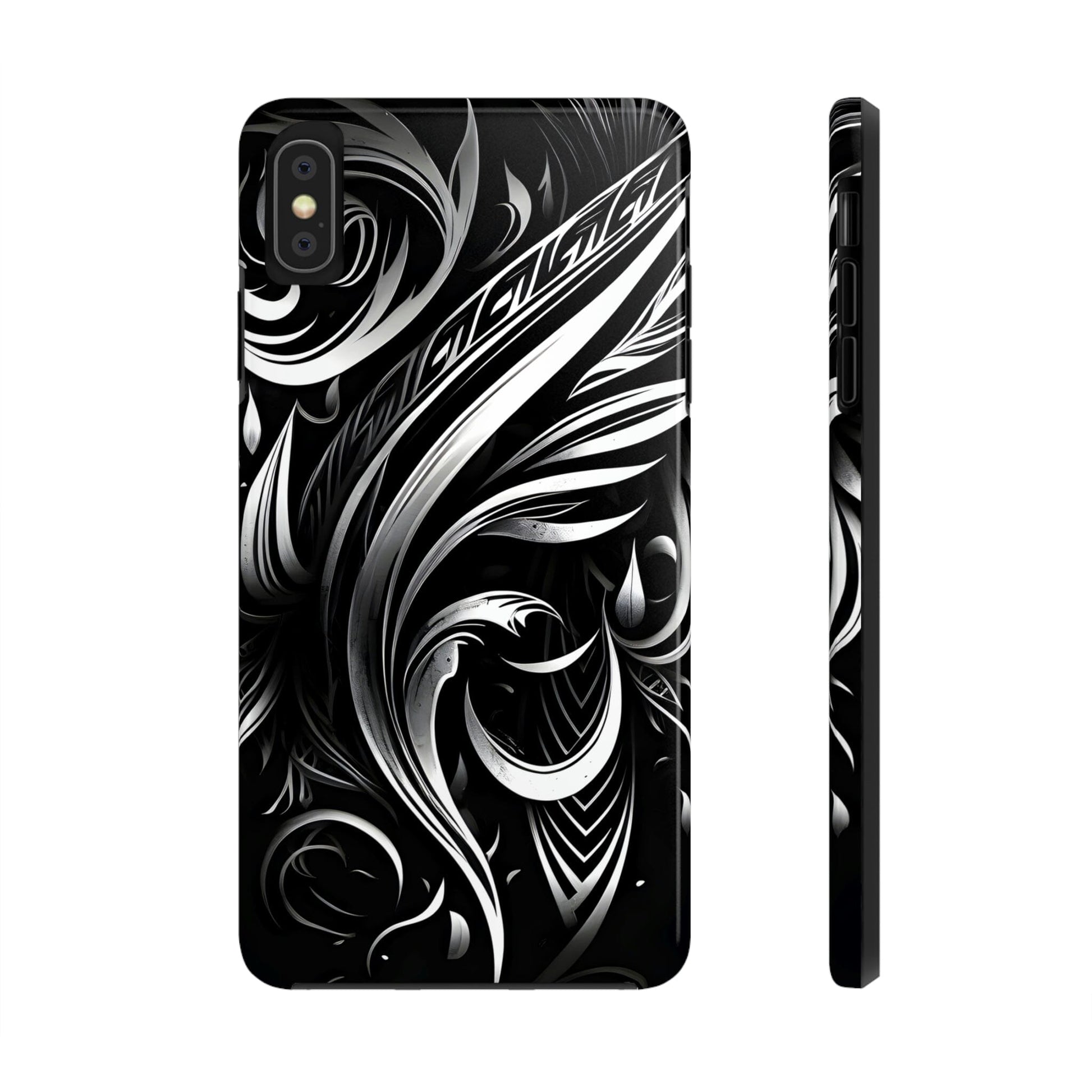 White and Black Metallic Tribal Tattoo Tough Case for iPhone Phone Case InkedOut iPhone XS MAX