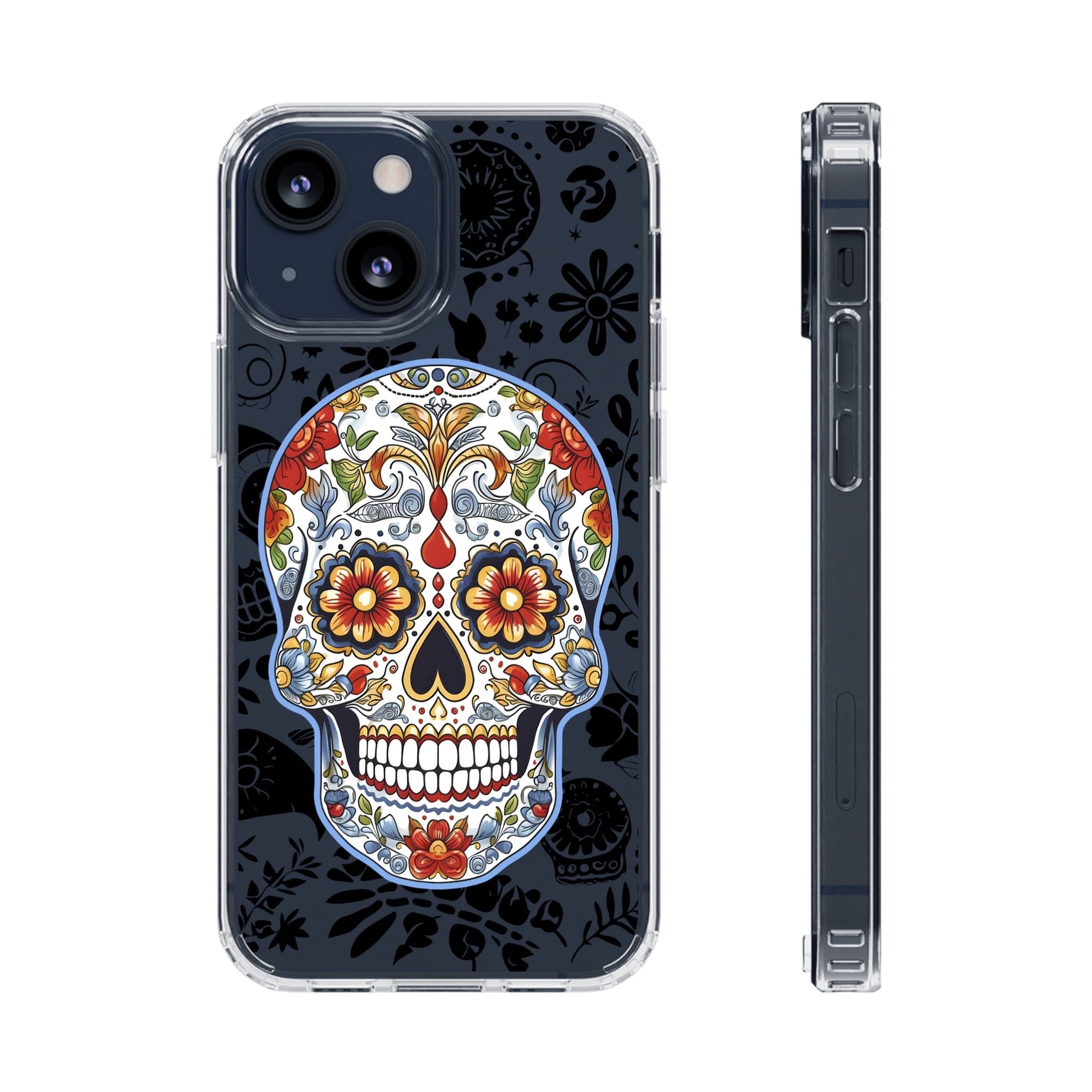 Artistic Mexican Sugar Skull Phone Case - Embrace the Dia de los Muertos Spirit! Phone Case InkedOut iPhone 13 Mini Without gift packaging 