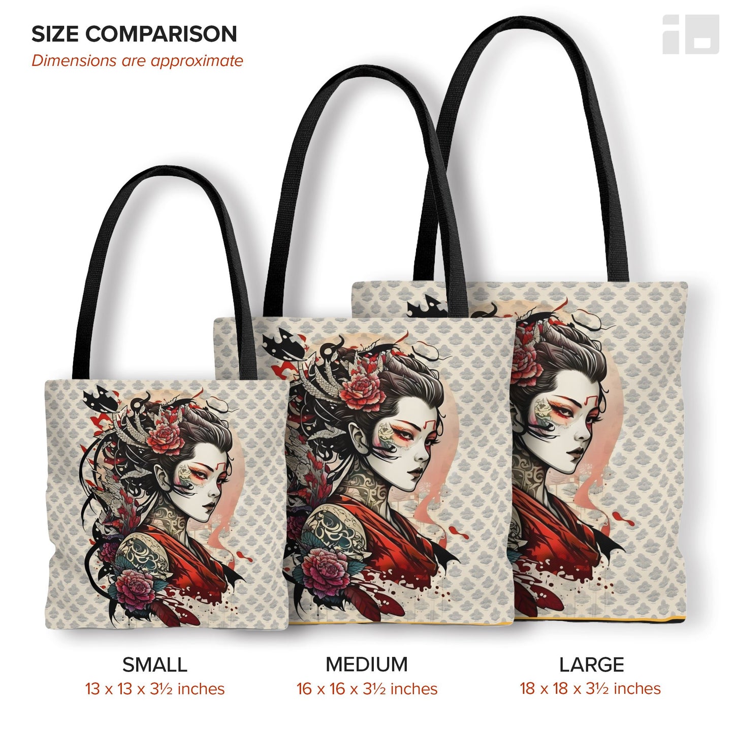 Beautiful Japanese Geisha Tattoo Inspired Design Canvas Tote Bag Bags Printify 