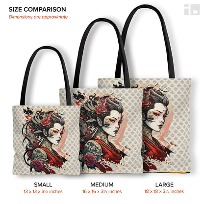 Beautiful Japanese Geisha Tattoo Inspired Design Canvas Tote Bag Bags Printify 