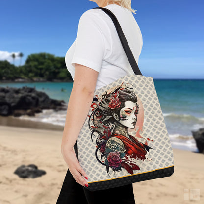 Beautiful Japanese Geisha Tattoo Inspired Design Canvas Tote Bag Bags Printify Small 