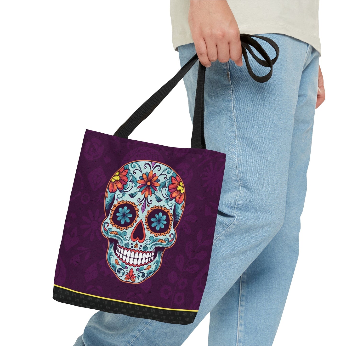 Beautiful Mexican Sugar Skull Tote Bag - Dia de los Muertos Calavera Inspired Canvas Bag Bags Printify 