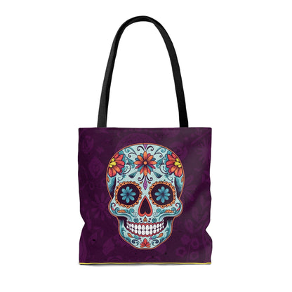 Beautiful Mexican Sugar Skull Tote Bag - Dia de los Muertos Calavera Inspired Canvas Bag Bags Printify 