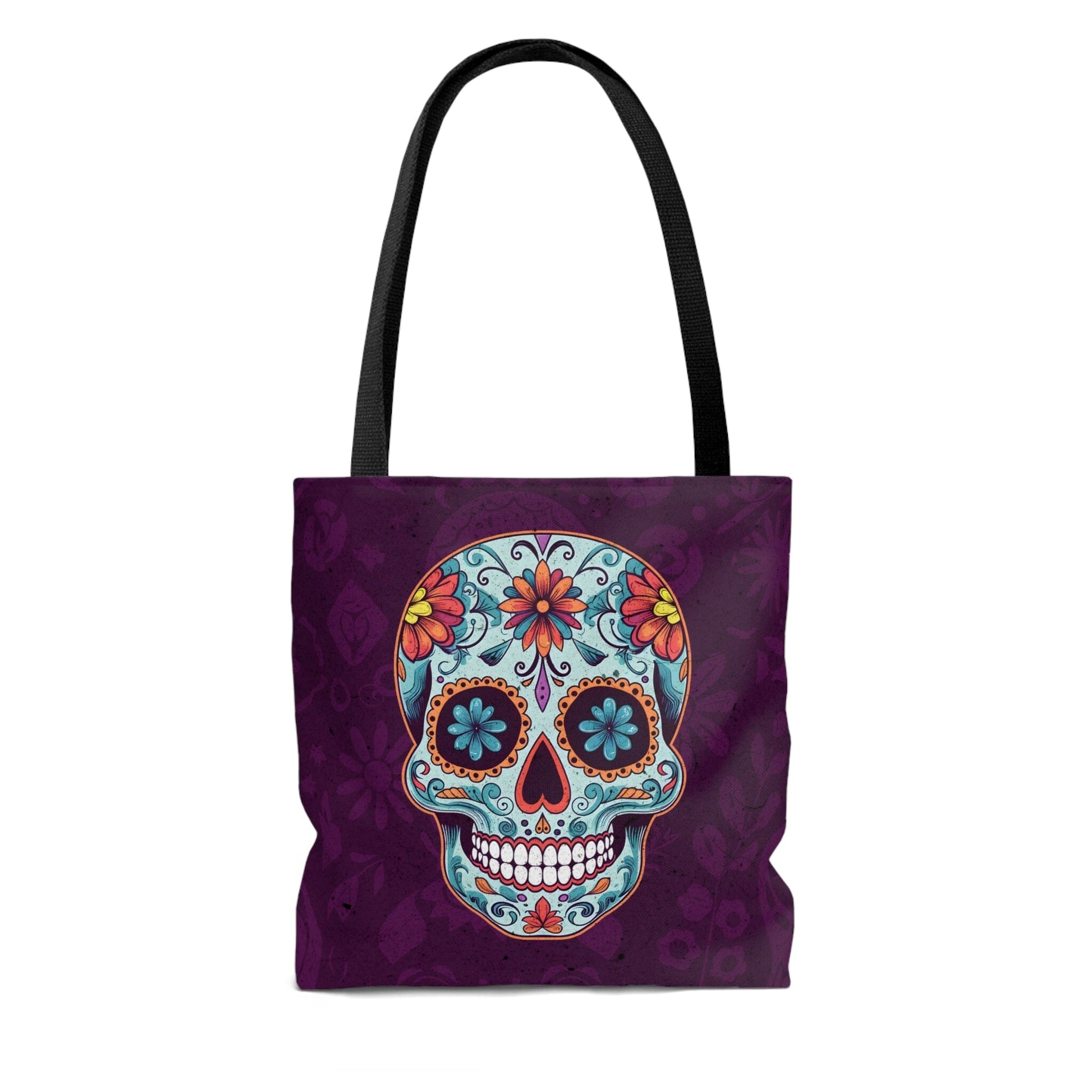 Beautiful Mexican Sugar Skull Tote Bag - Dia de los Muertos Calavera Inspired Canvas Bag Bags Printify 