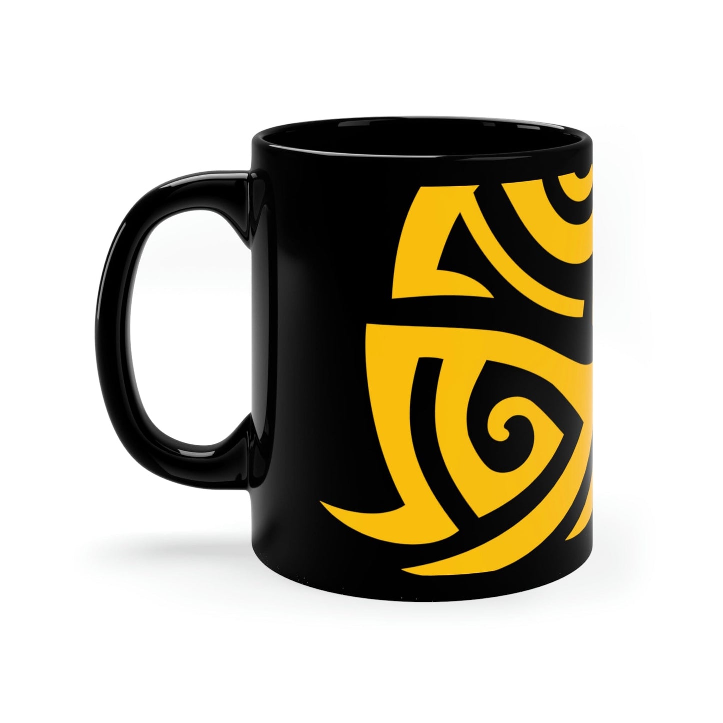 Bold Yellow Tribal Tattoo 11oz Black Mug Mug Printify 